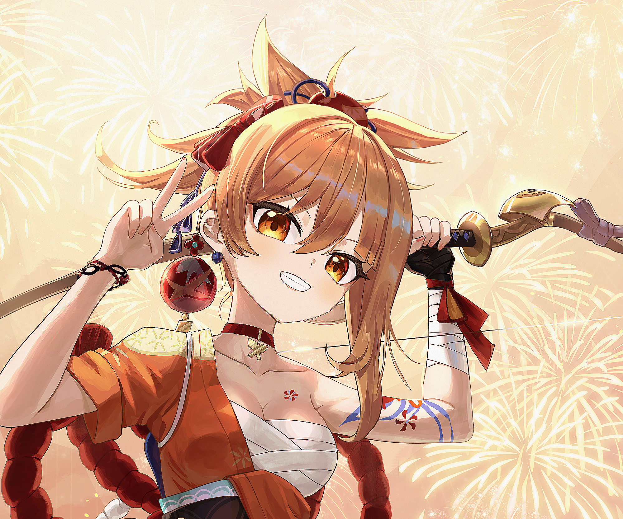 Yoimiya Genshin Impact Fireworks HD Wallpaper