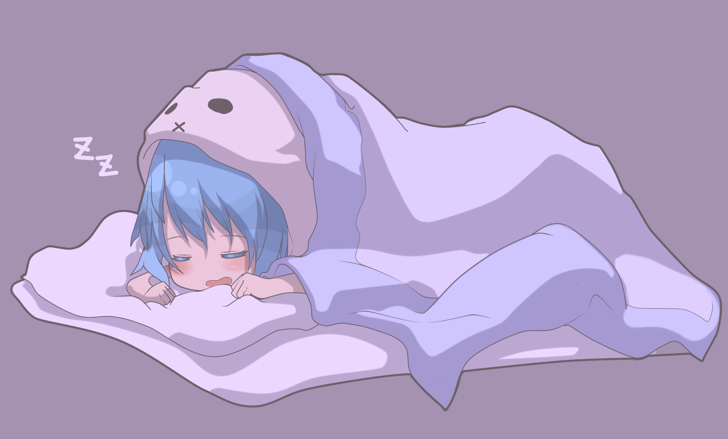 sheets, pyjamas, sleeping, blue hair HD Wallpaper