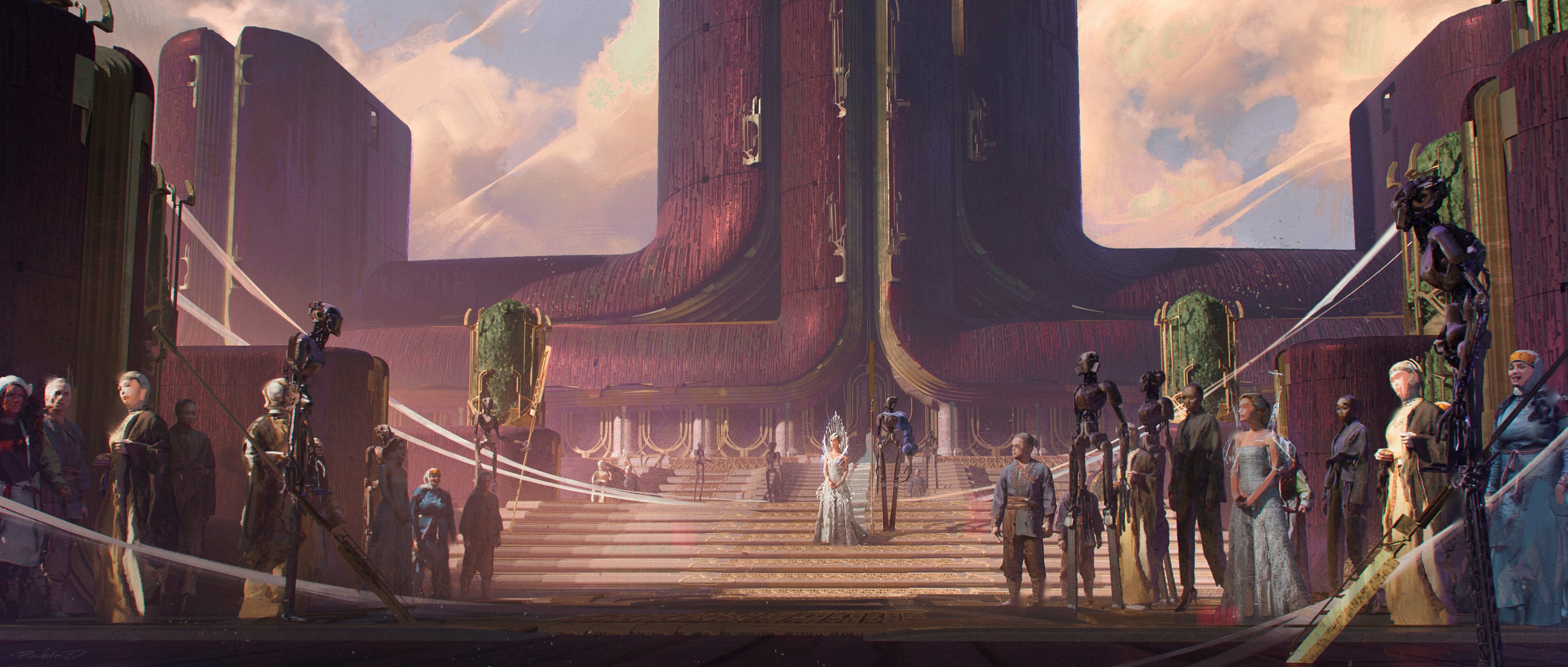 4K, robot, landscape, fantasy art, Pablo Dominguez, digital art HD Wallpaper
