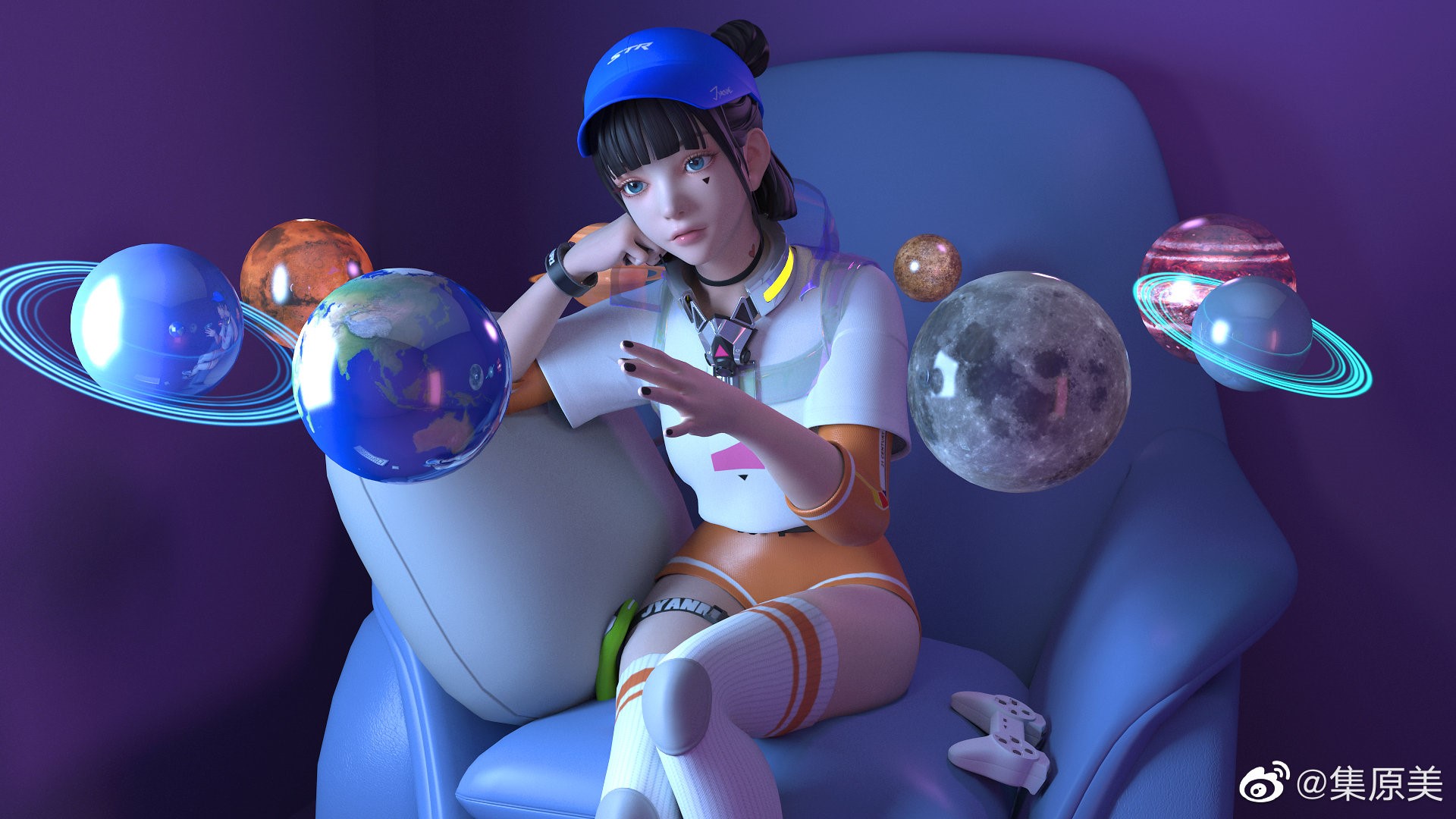 planet, JYANME, anime girls HD Wallpaper