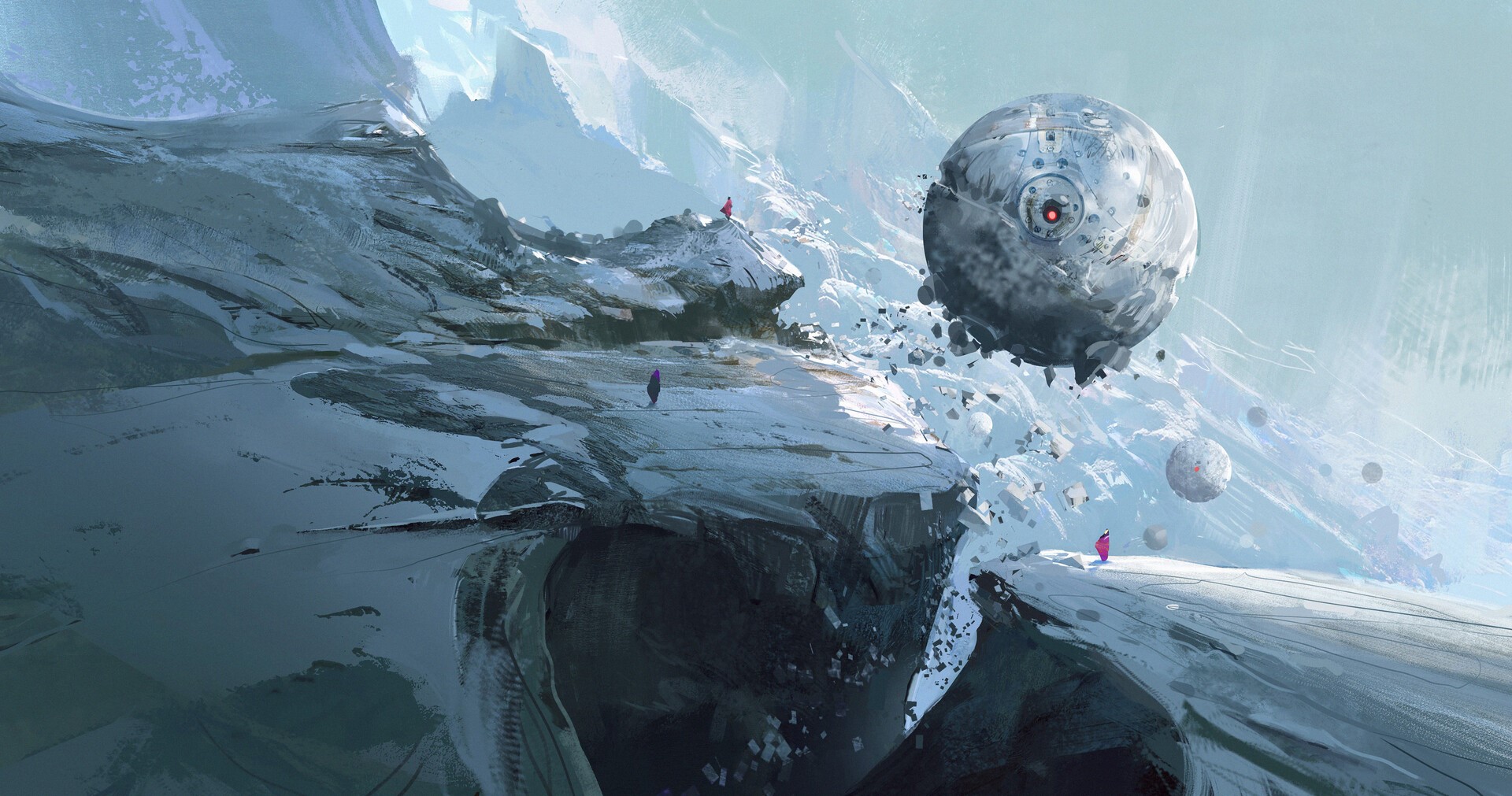 fantasy art, snow, Liang Mark, cliff, digital art, people HD Wallpaper