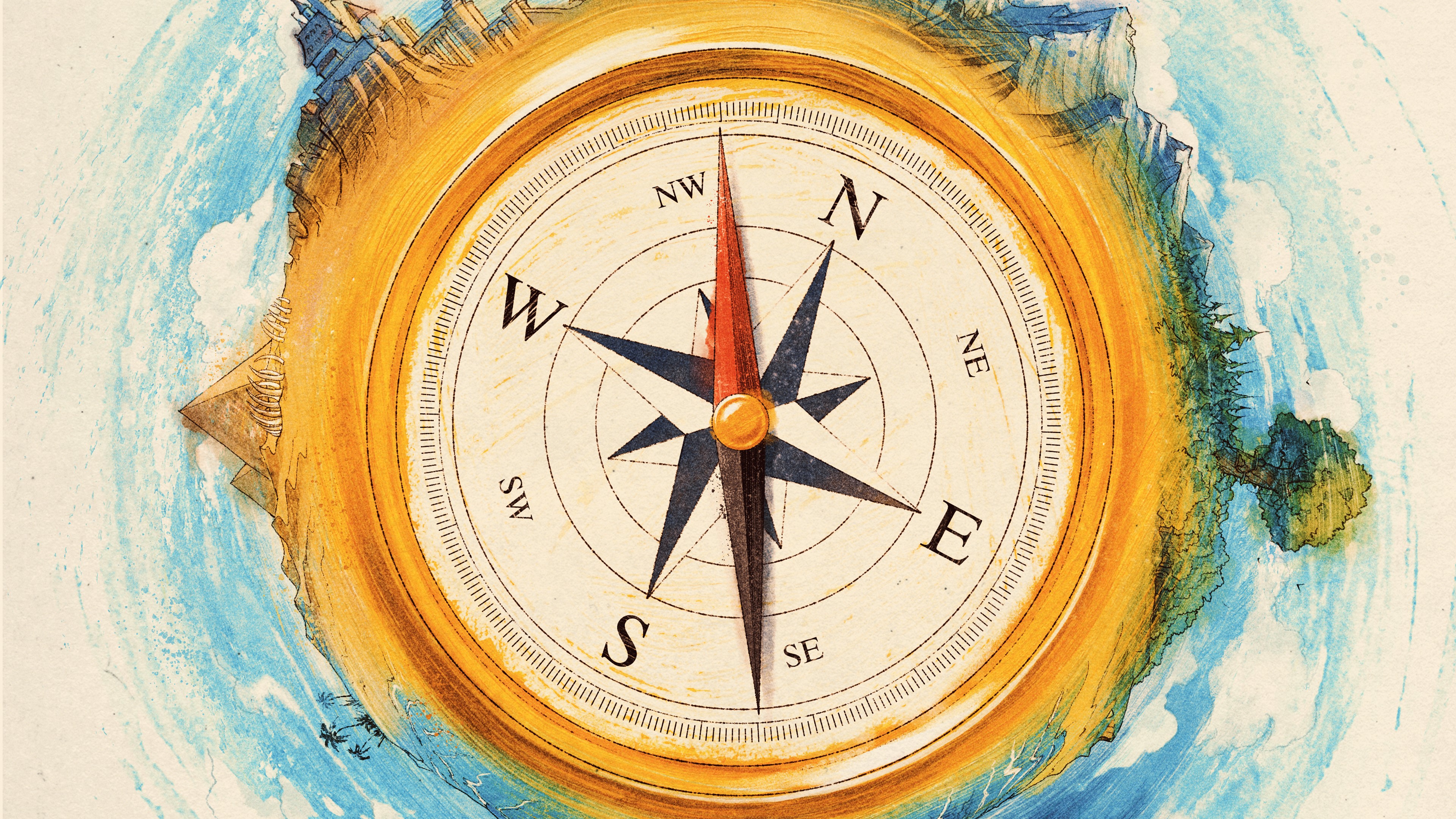 4K, illustration, compass, artwork HD Wallpaper
