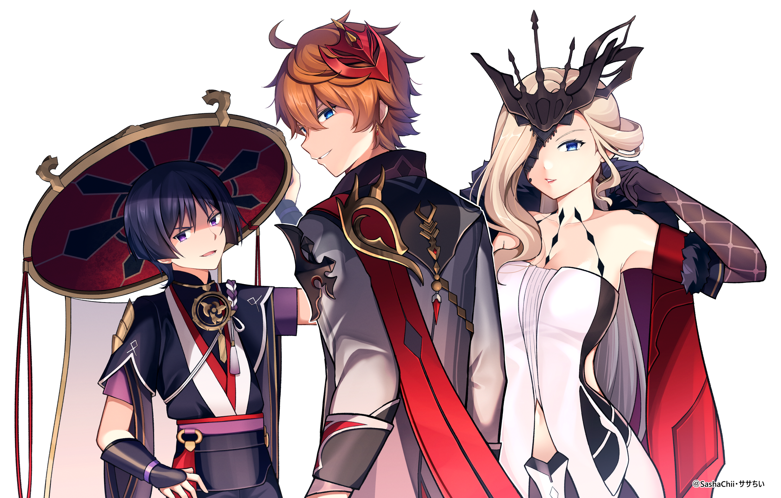 Tartaglia, Scaramouche, and La Signora from Genshin Impact HD Wallpaper