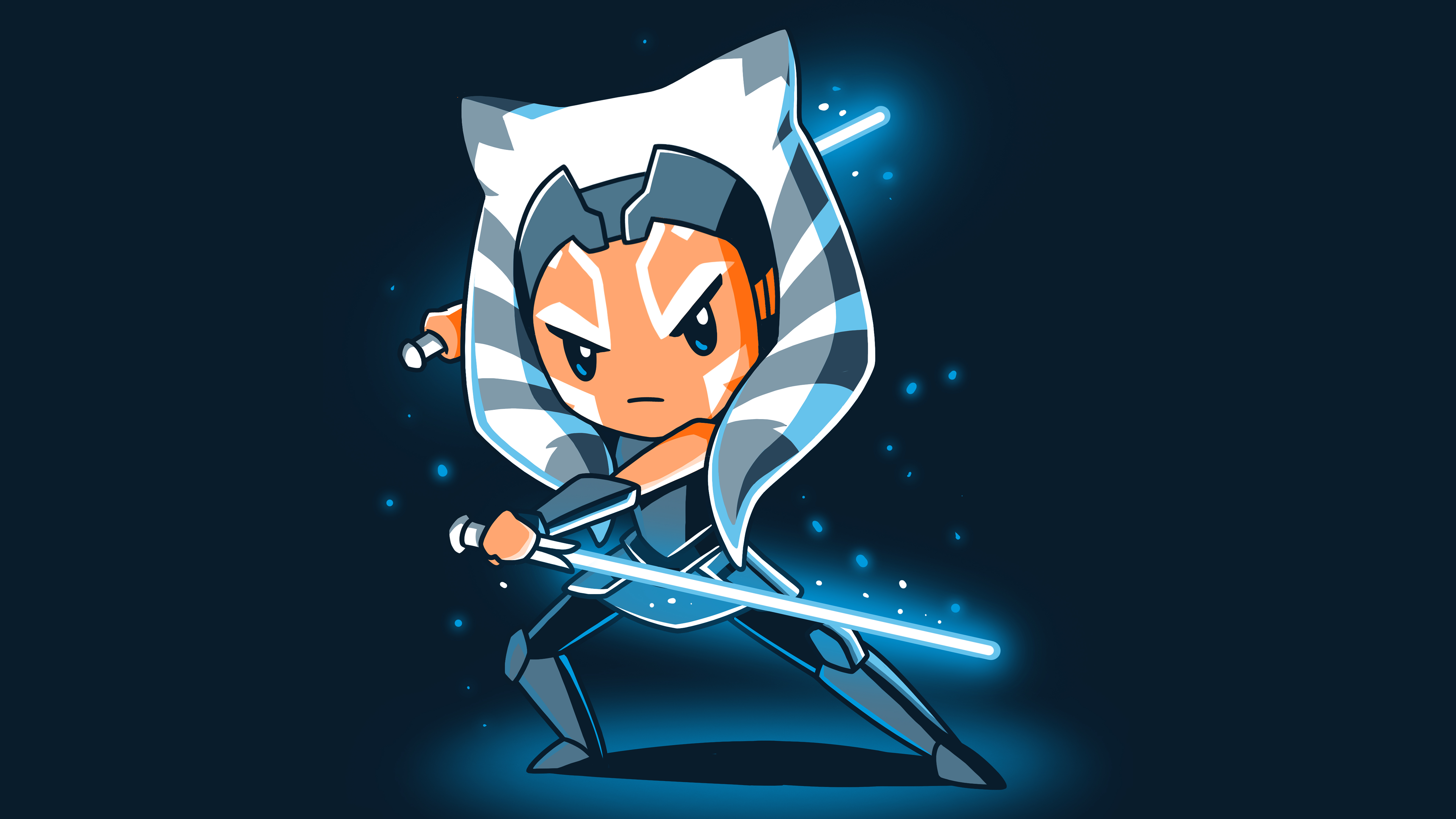 4K, Jedi, blue background, Star Wars, minimalism, artwork, Ahsoka Tano, lightsaber HD Wallpaper