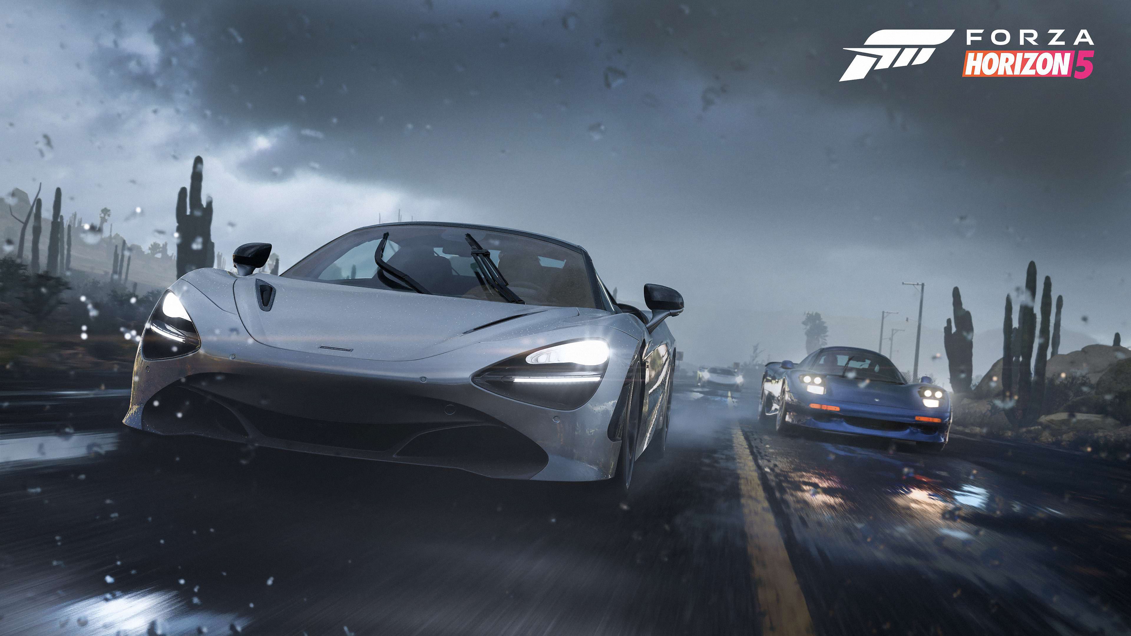 4K, Mexico, vehicle, car, blue cars, supercars, Forza Horizon 5, rain, silver cars, racing, video games HD Wallpaper