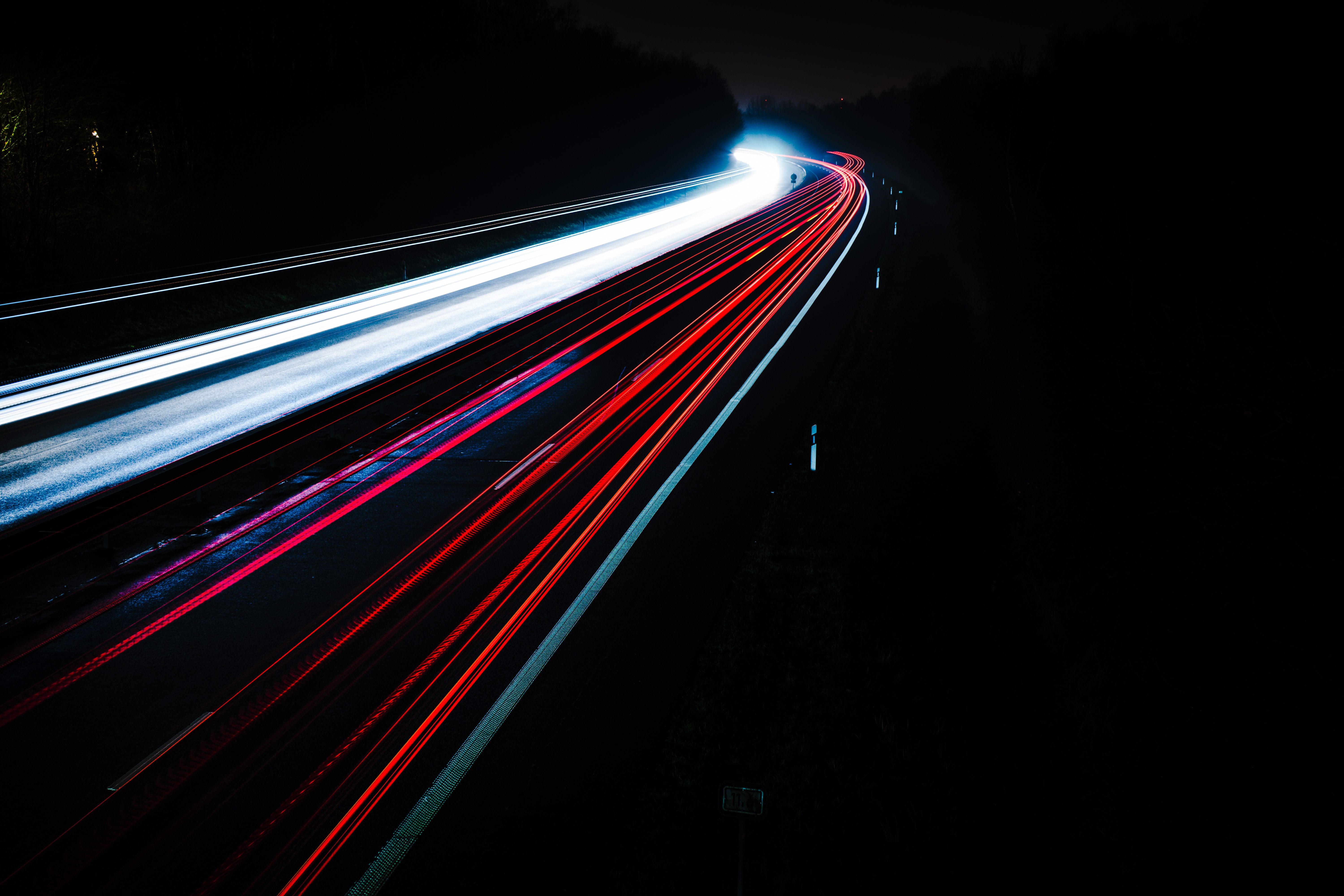 4K, night, long exposure, traffic, road, dark HD Wallpaper