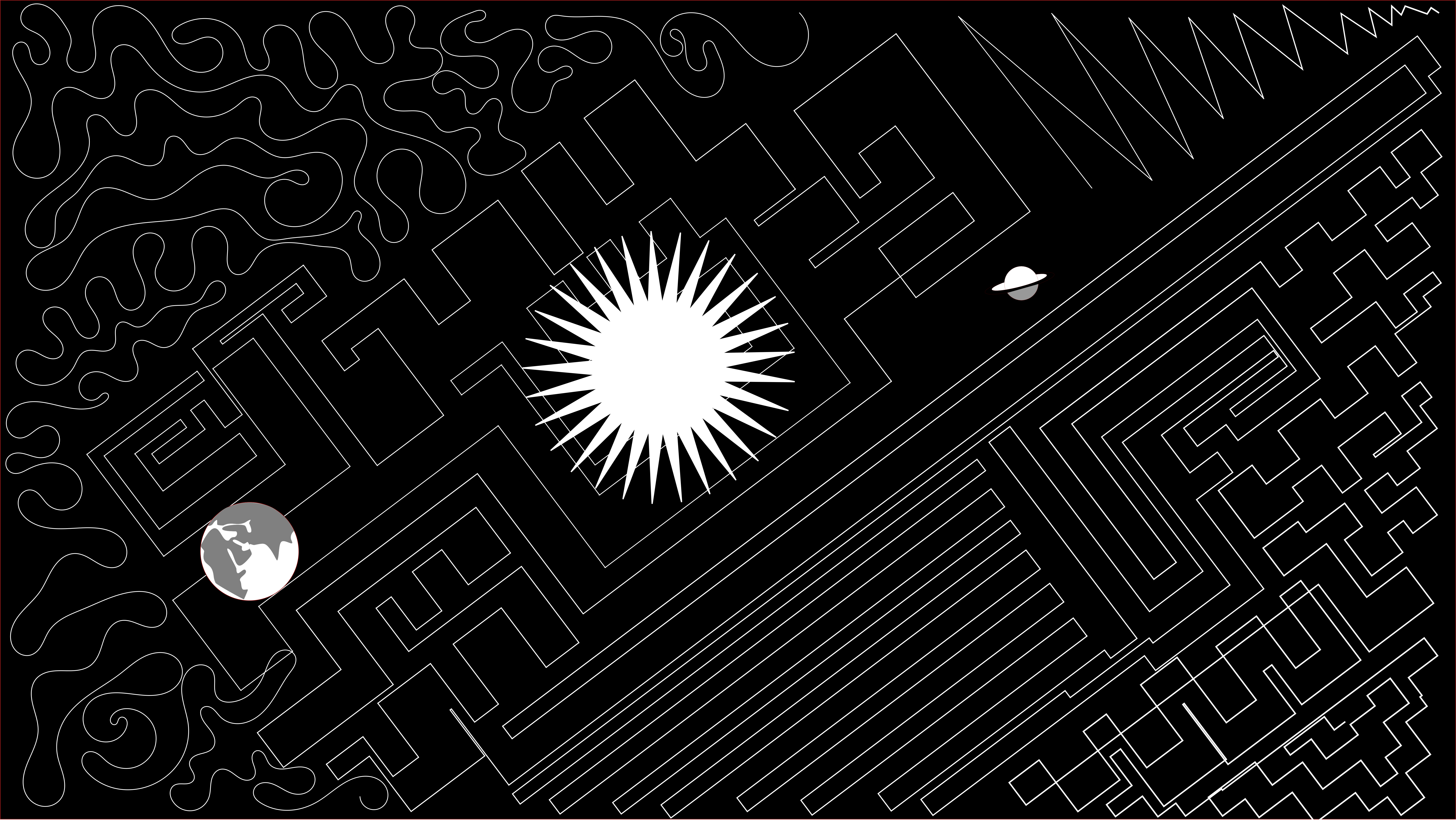 4K, galaxy, lines, airplane, abstract, planet, space, digital art, vector art, space art, swirls, Sun HD Wallpaper