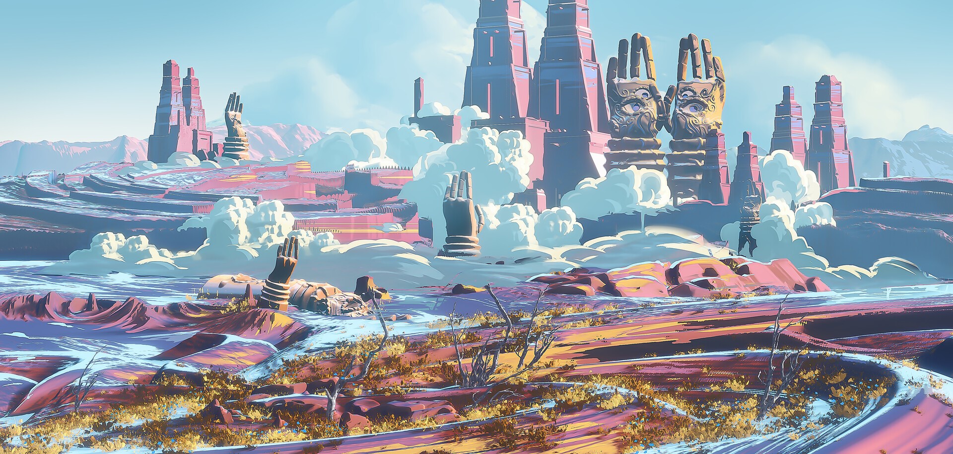 desert, ruins, surreal, clouds, digital art, Filipo Baracchi, fantasy art HD Wallpaper