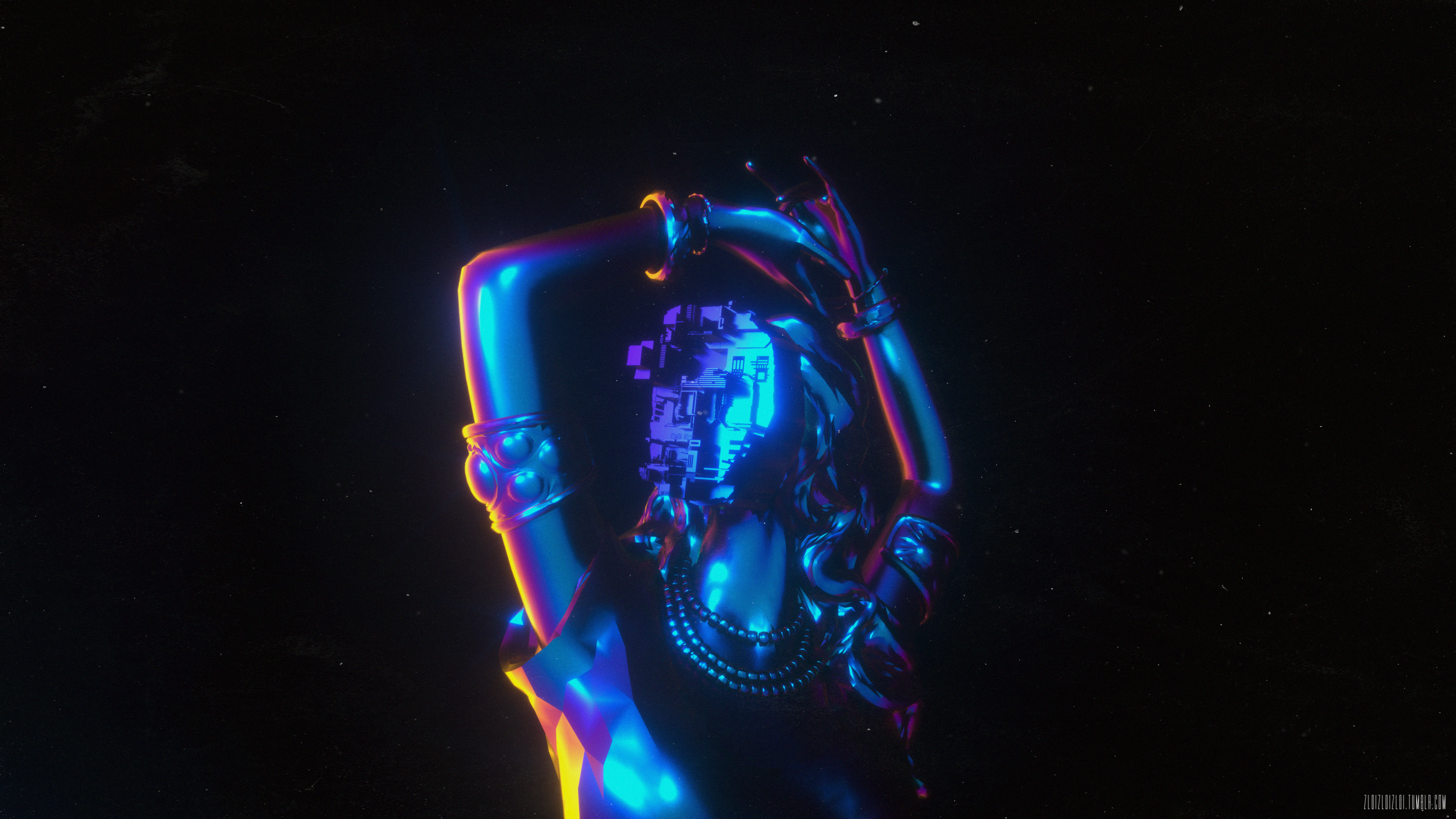 4K, 3D Abstract, tech, Cinema 4D, cyberpunk, 3D graphics, statue HD Wallpaper