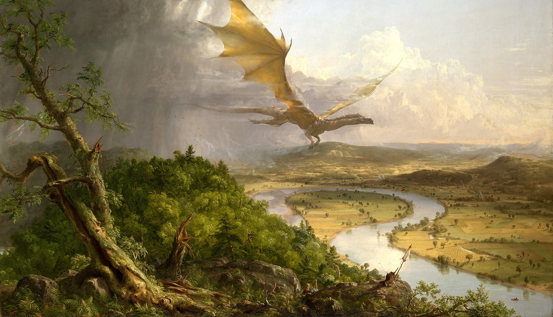 digital art, landscape, godfrey escota, fantasy art, dragon HD Wallpaper