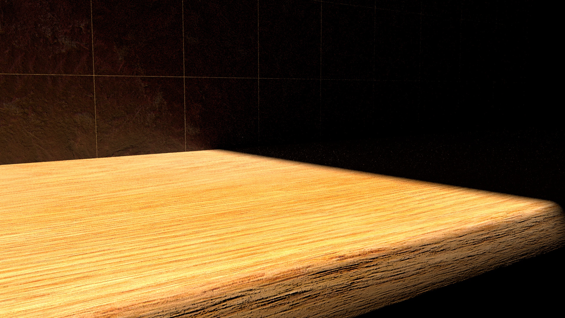 Wooden surface with tiled wall and spotlight HD Wallpaper