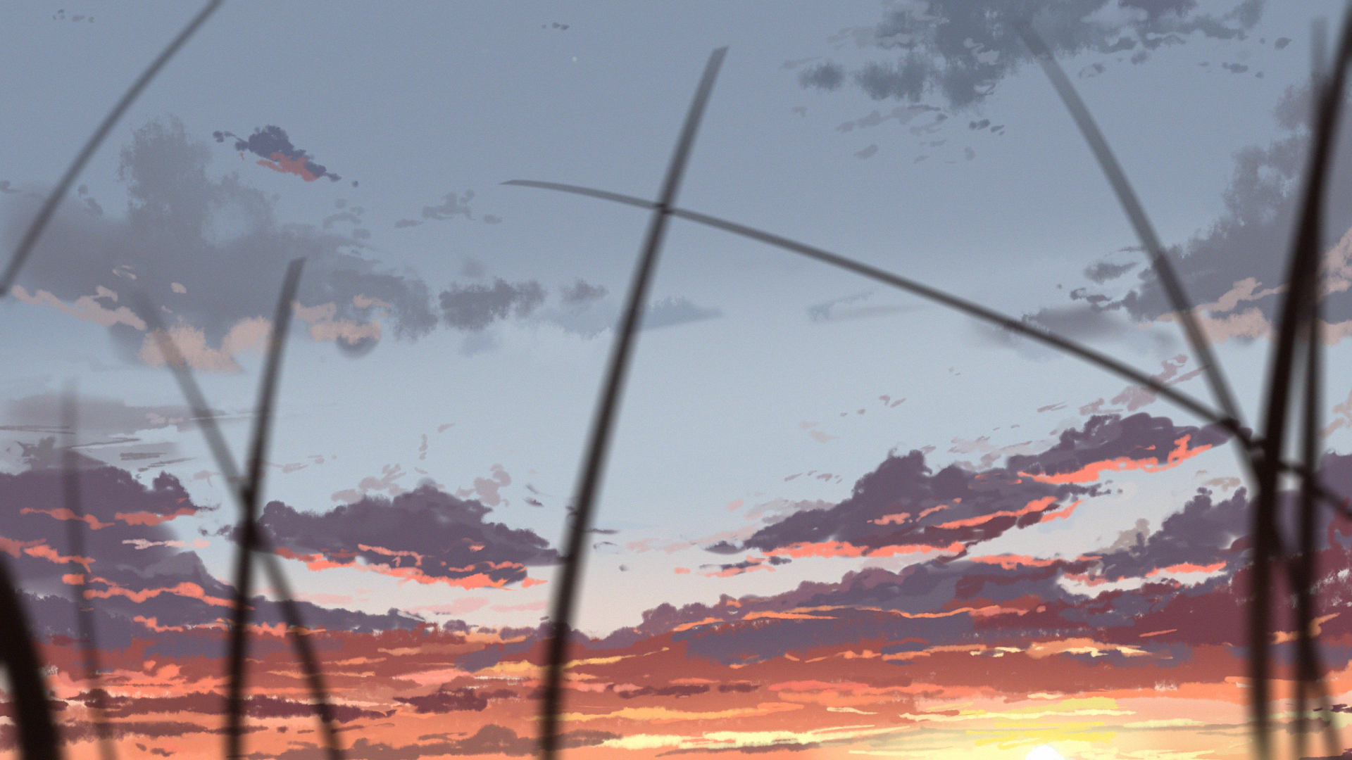 Arttssam, sunset, digital art, clouds, anime HD Wallpaper