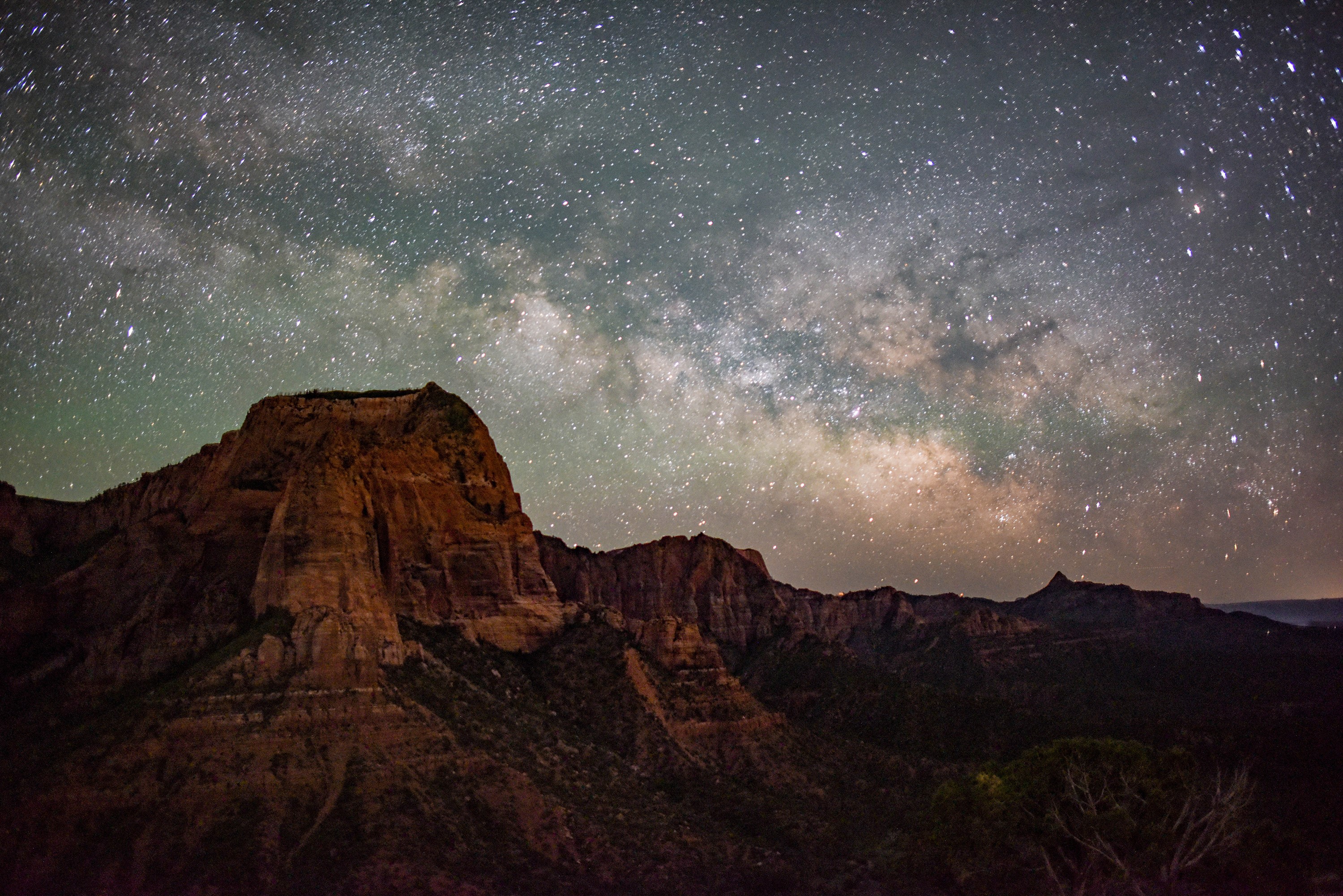 landscape, Milky Way, stars, mountains HD Wallpaper