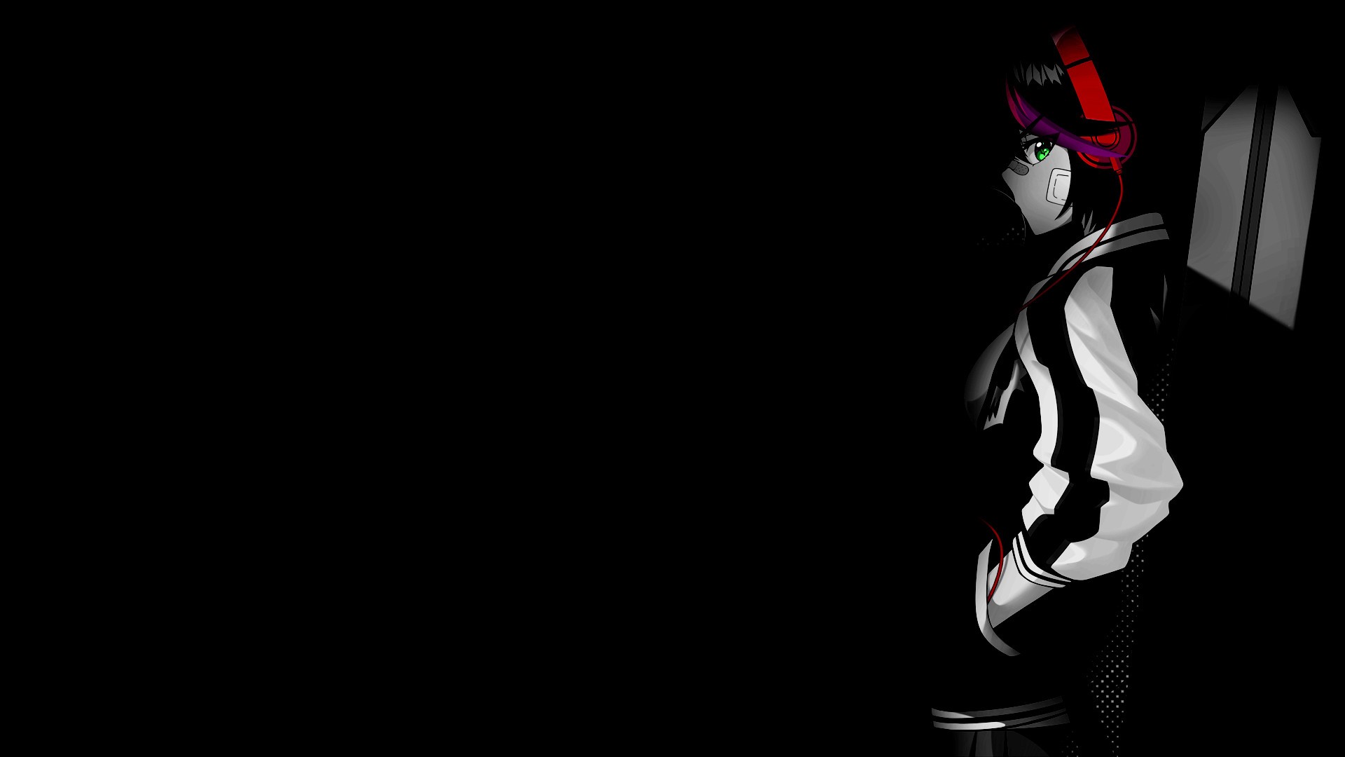 anime girls, selective coloring, monochrome, anime, dark background HD Wallpaper