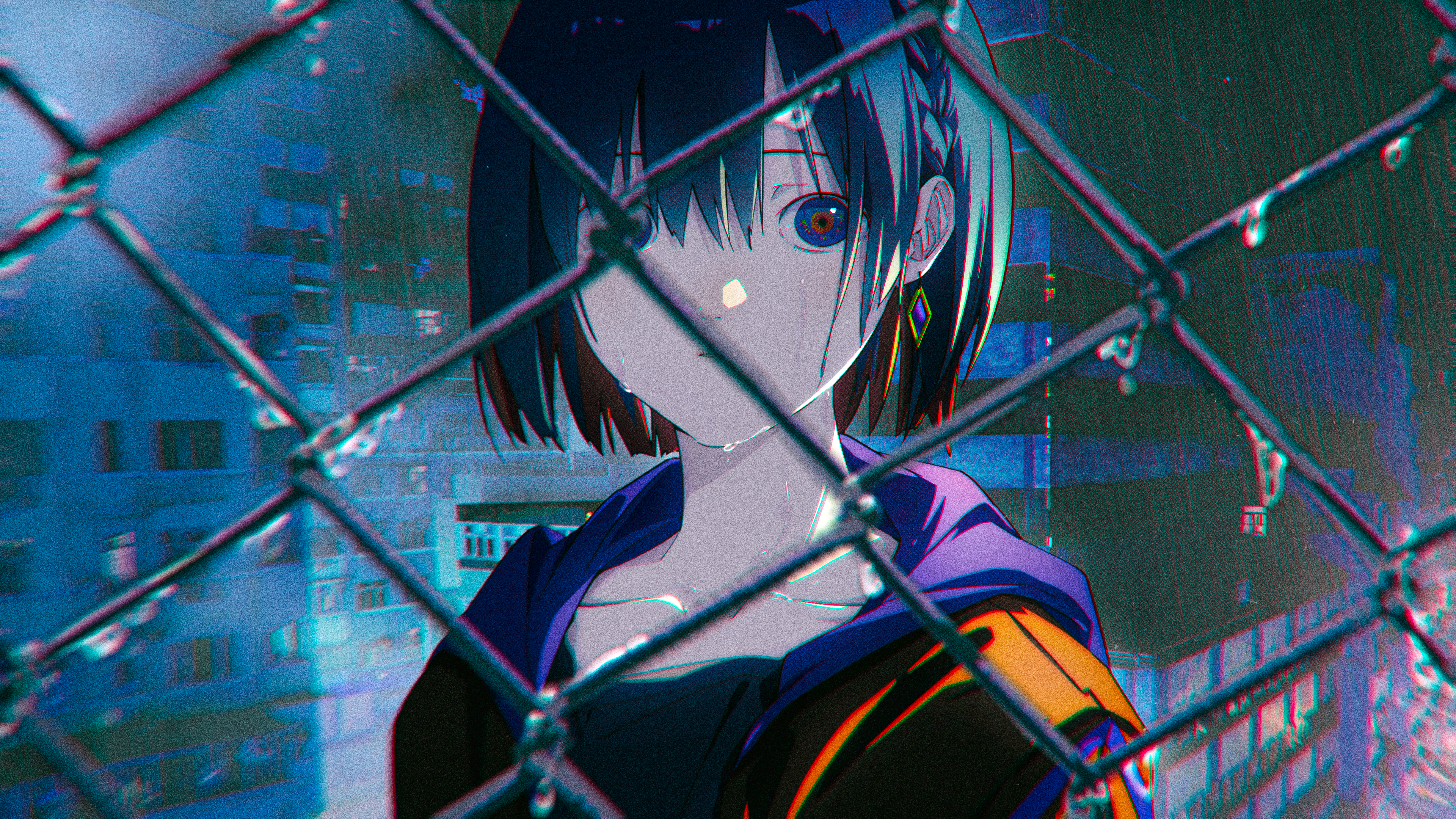 4K Anime Art of Lain Iwakura in Rainy City HD Wallpaper