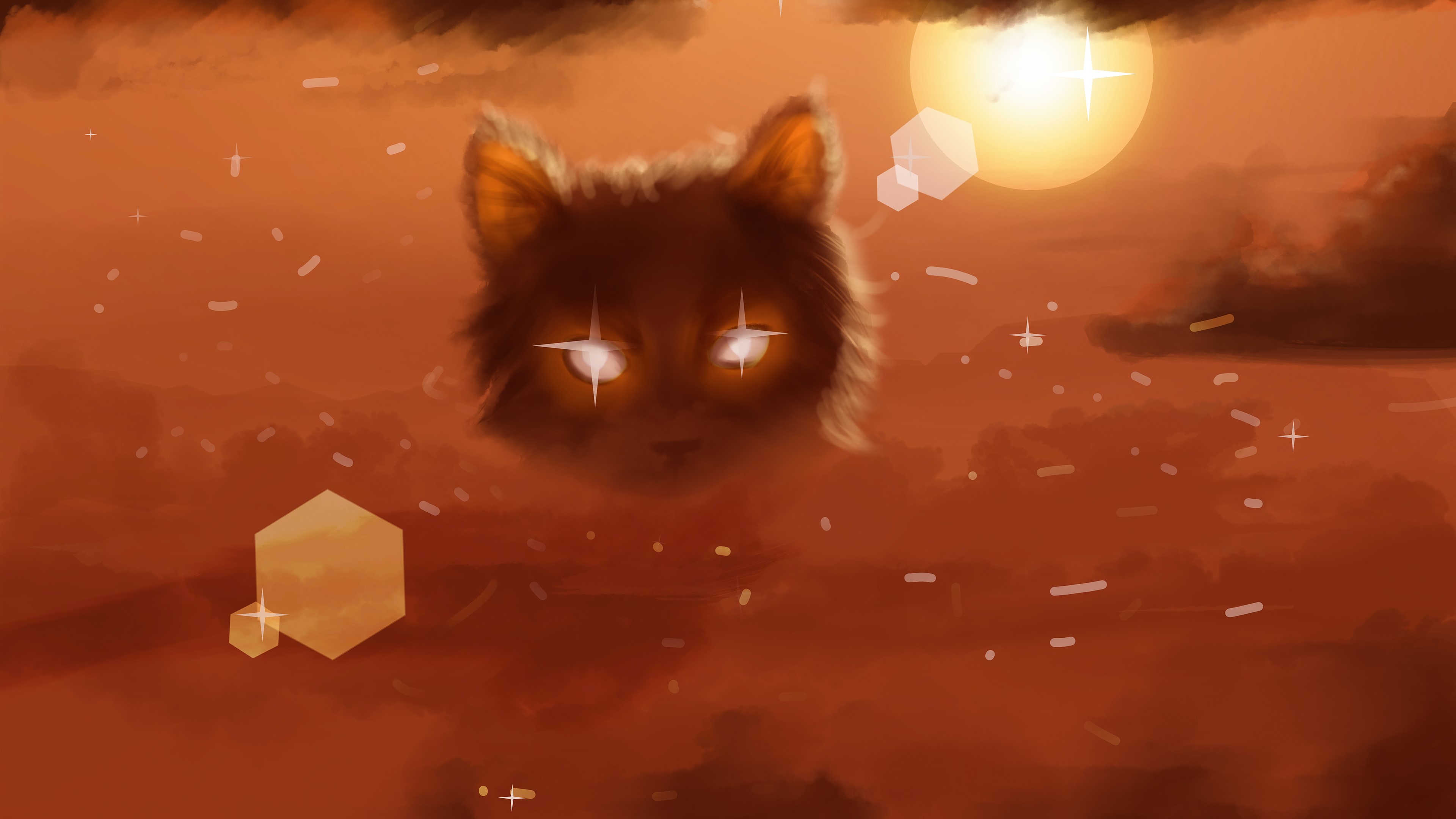 4K, flares, sunset, Sun, cats, clouds, desert, sand HD Wallpaper