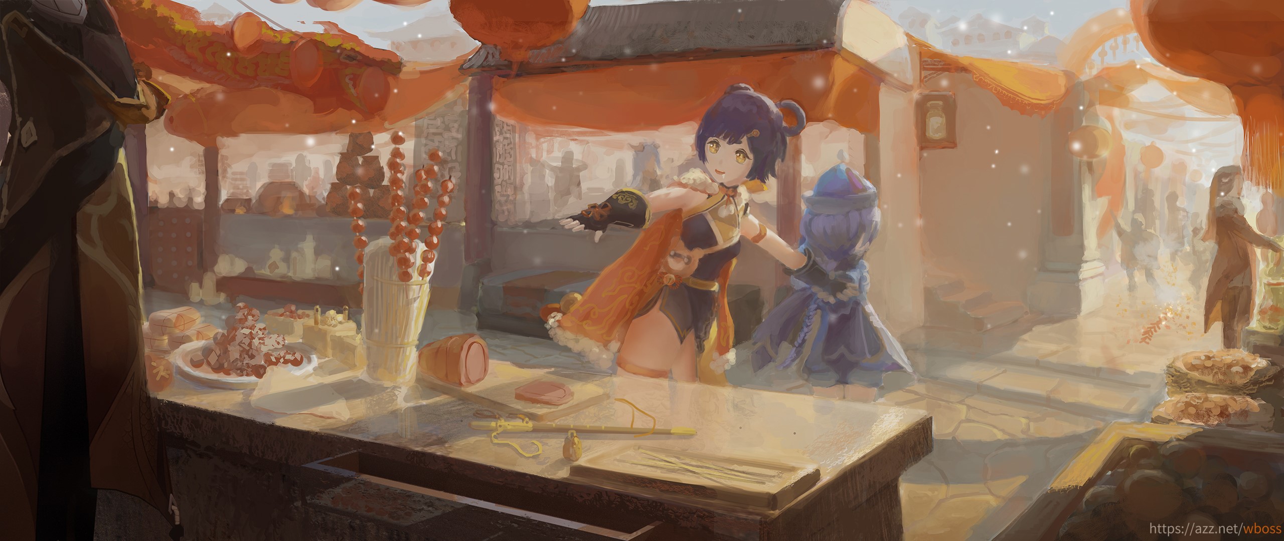 Xiangling (Genshin Impact), anime girls, chinese food, wboss, Genshin Impact, Qiqi (Genshin Impact) HD Wallpaper