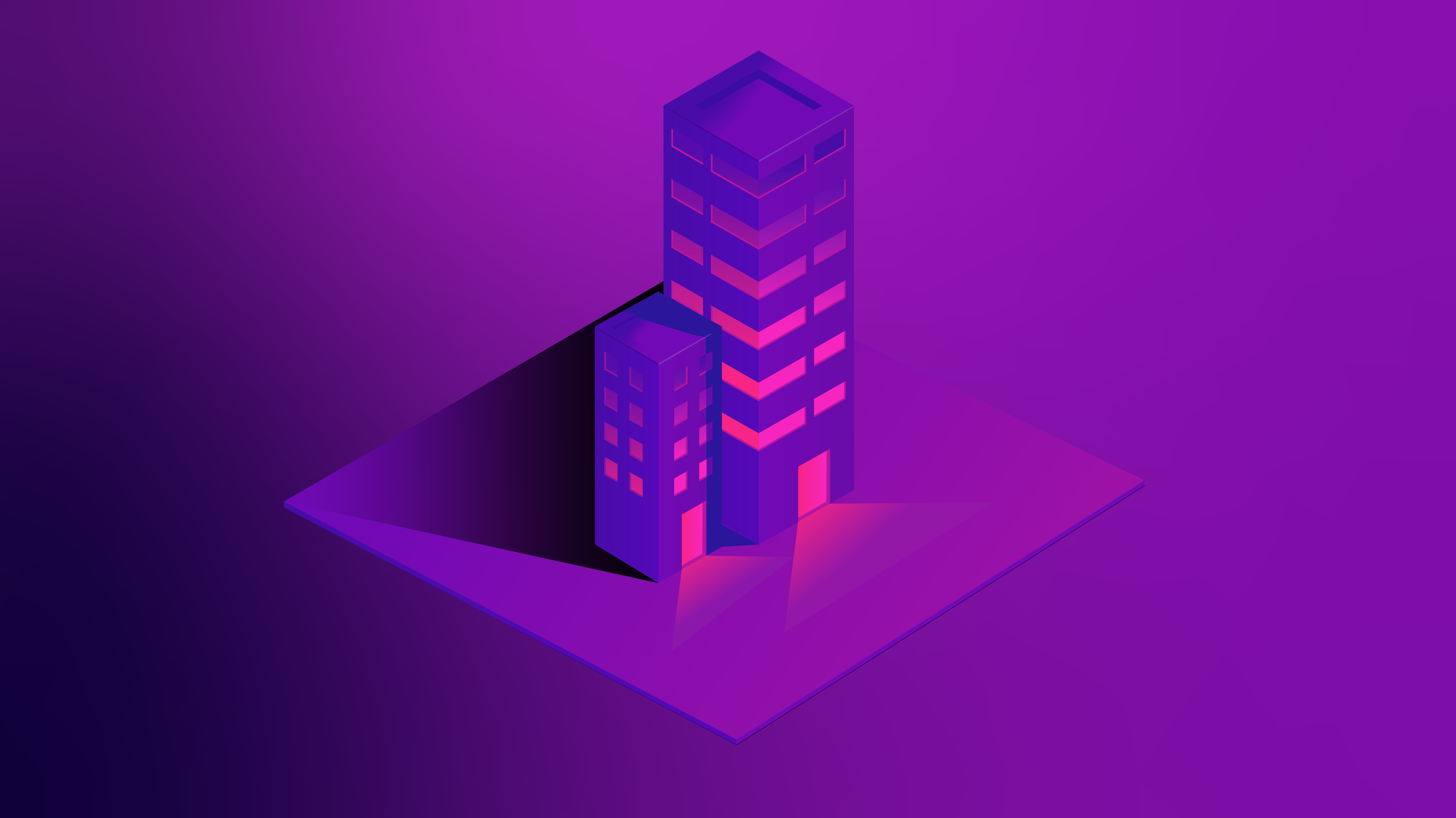4K, isometric, building, purple, drawing HD Wallpaper