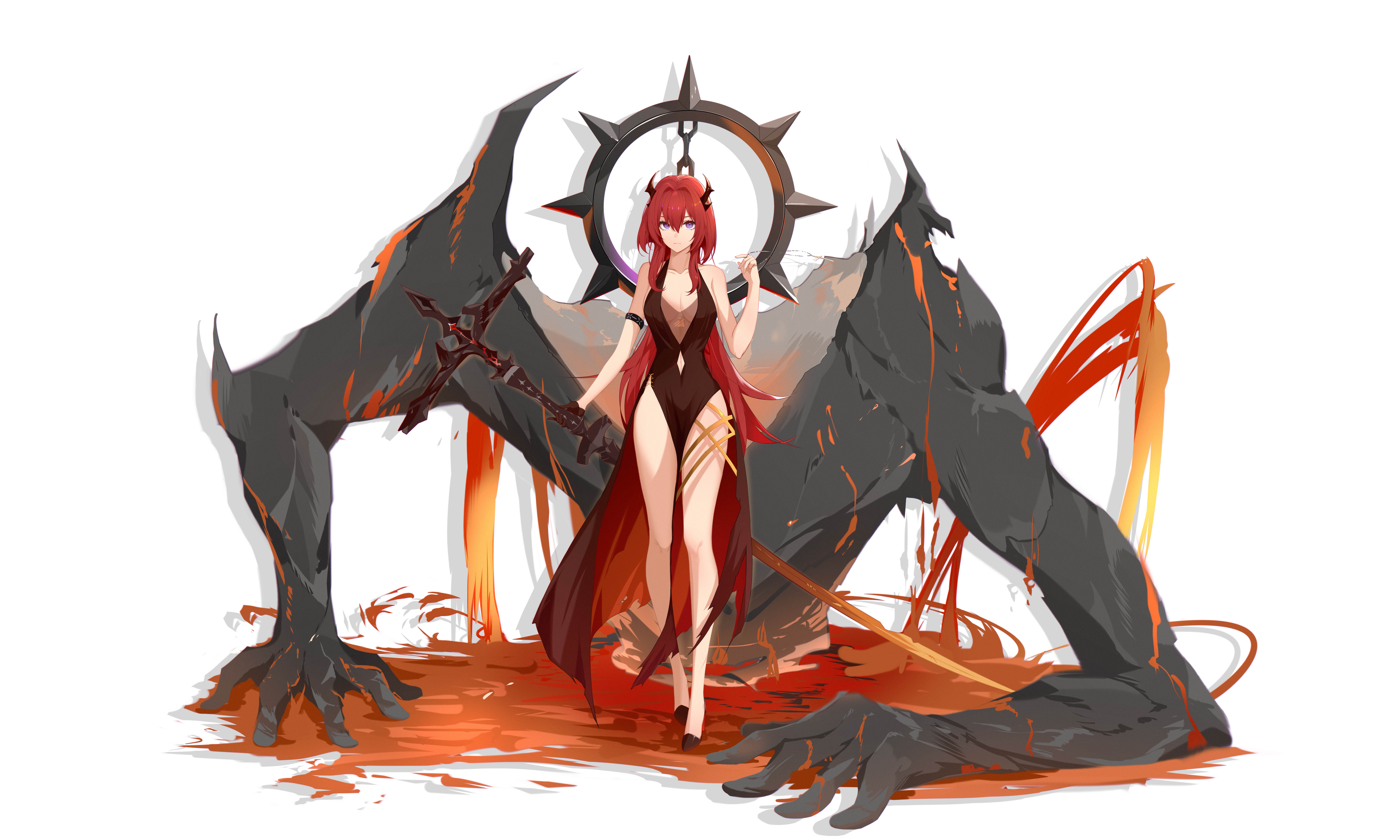 4K, anime, anime girls, MoEey TieNan, Surtr (Arknights), Arknights, horns, redhead HD Wallpaper