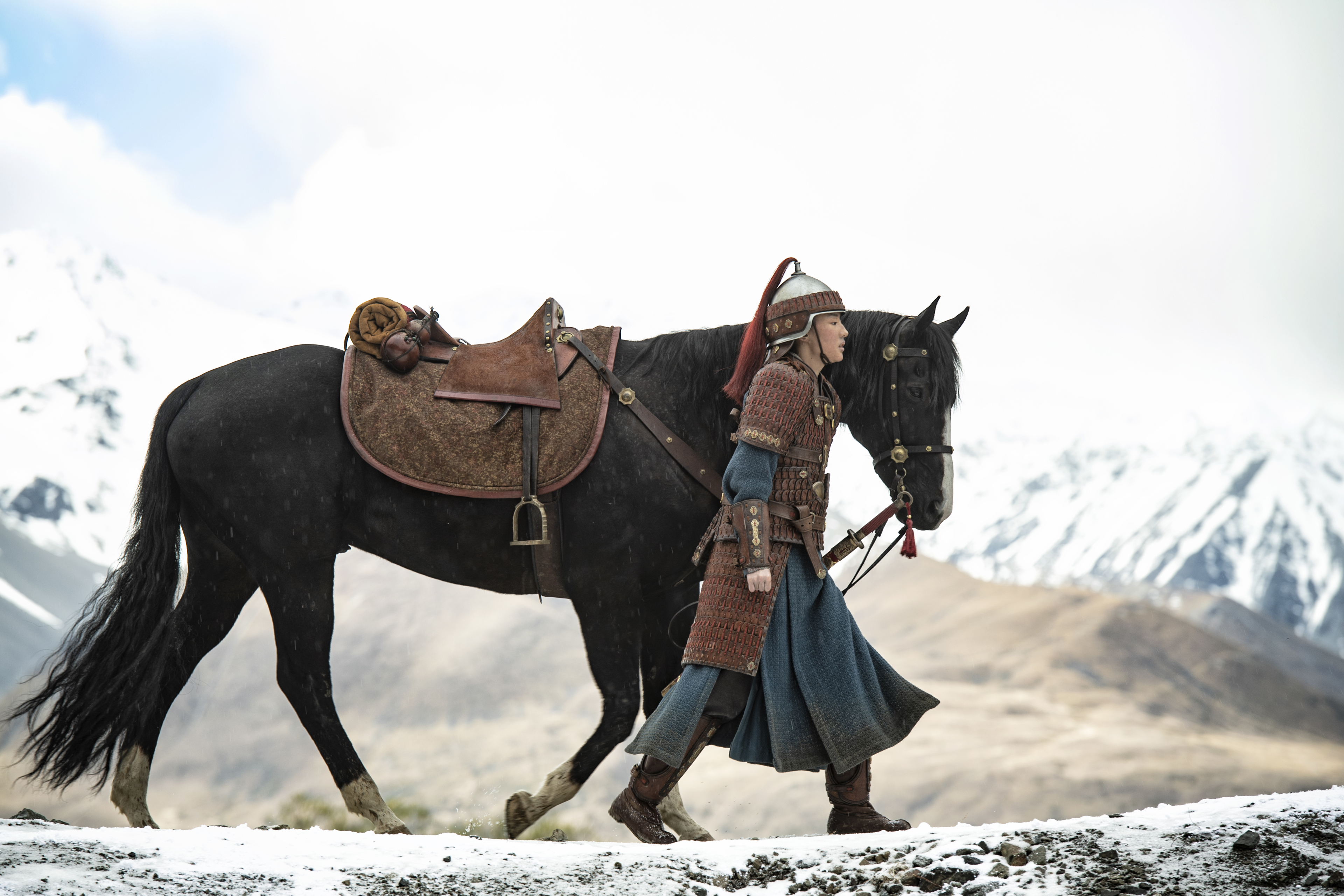 Mulan with Horse in Snowy Mountains HD Wallpaper