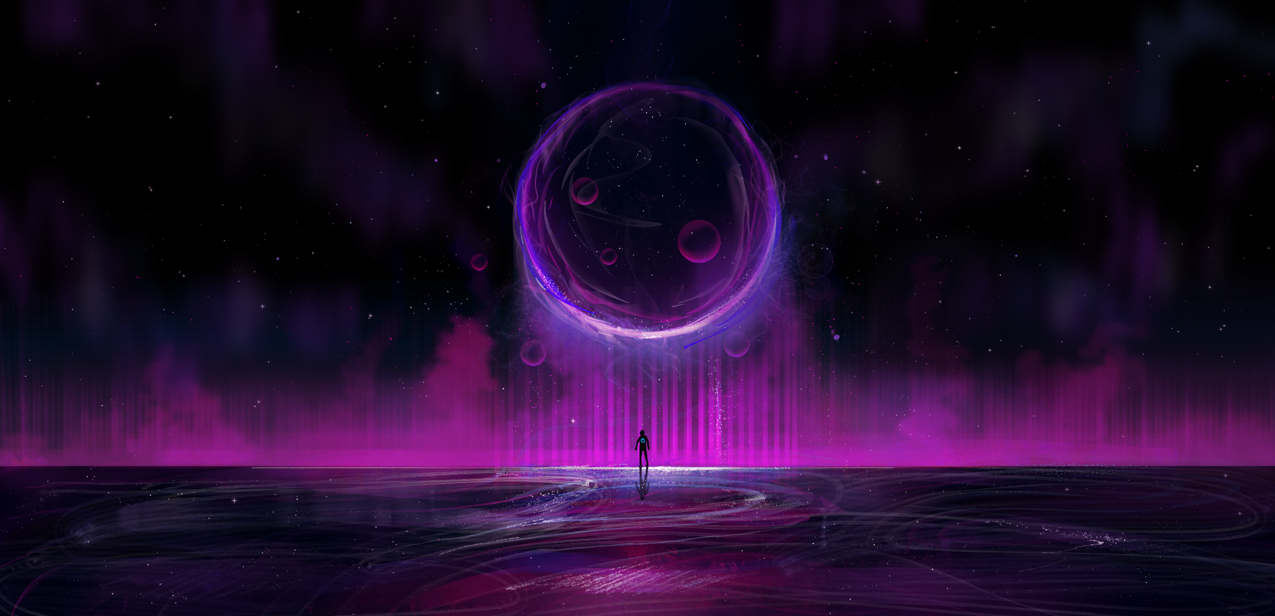 sphere, stars, universe, digital art, astronaut, space HD Wallpaper