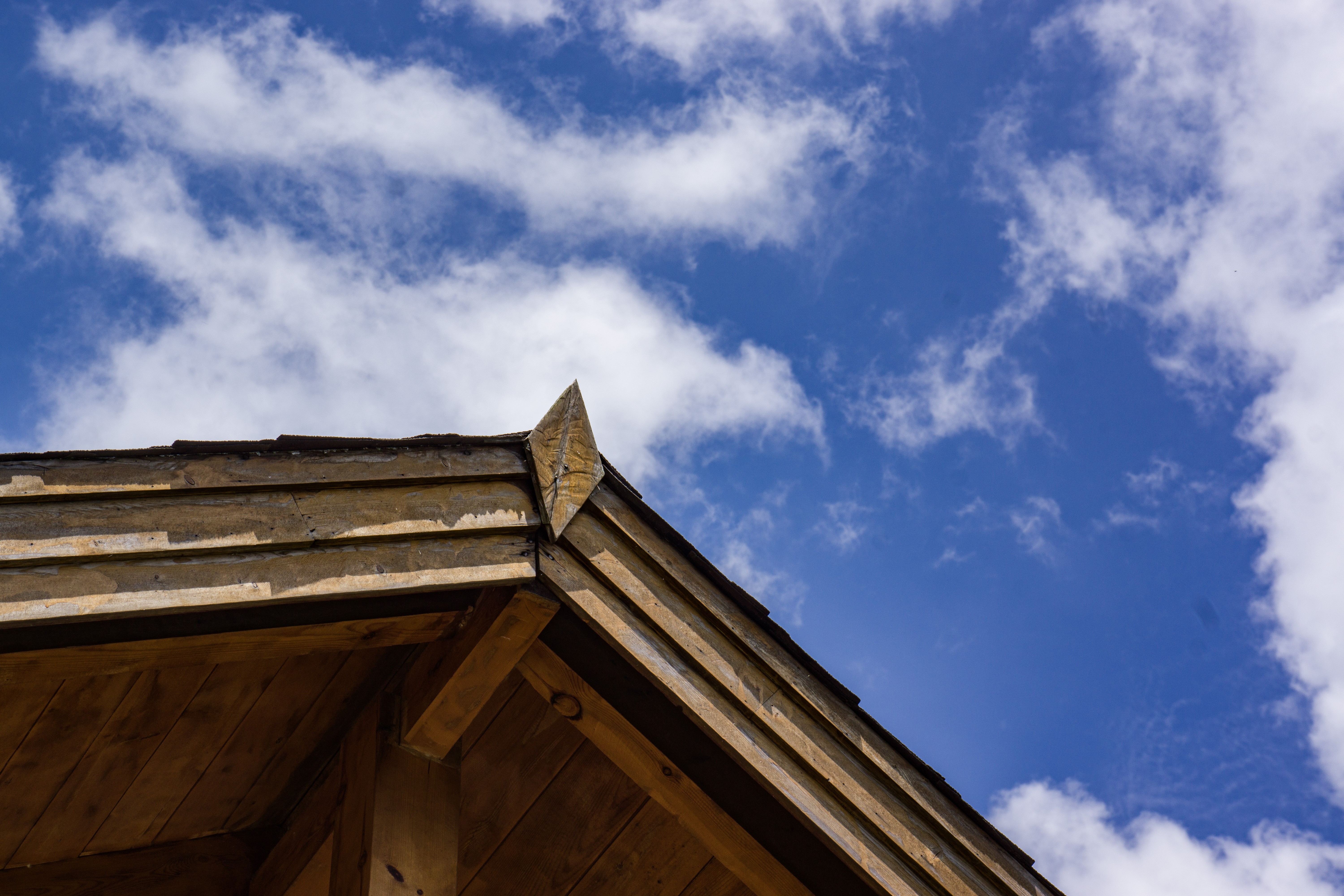 4K, wood house, house, clouds, landscape HD Wallpaper