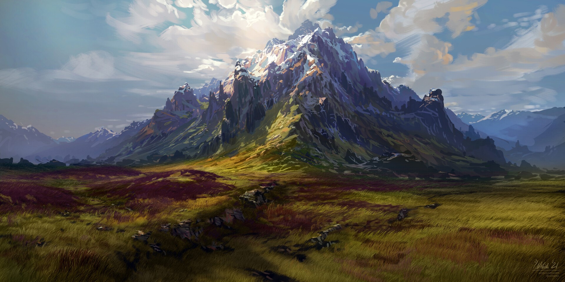 mountains, snowy mountain, snowy peak, artwork, landscape, nature, Philip  A Urlich HD Wallpaper
