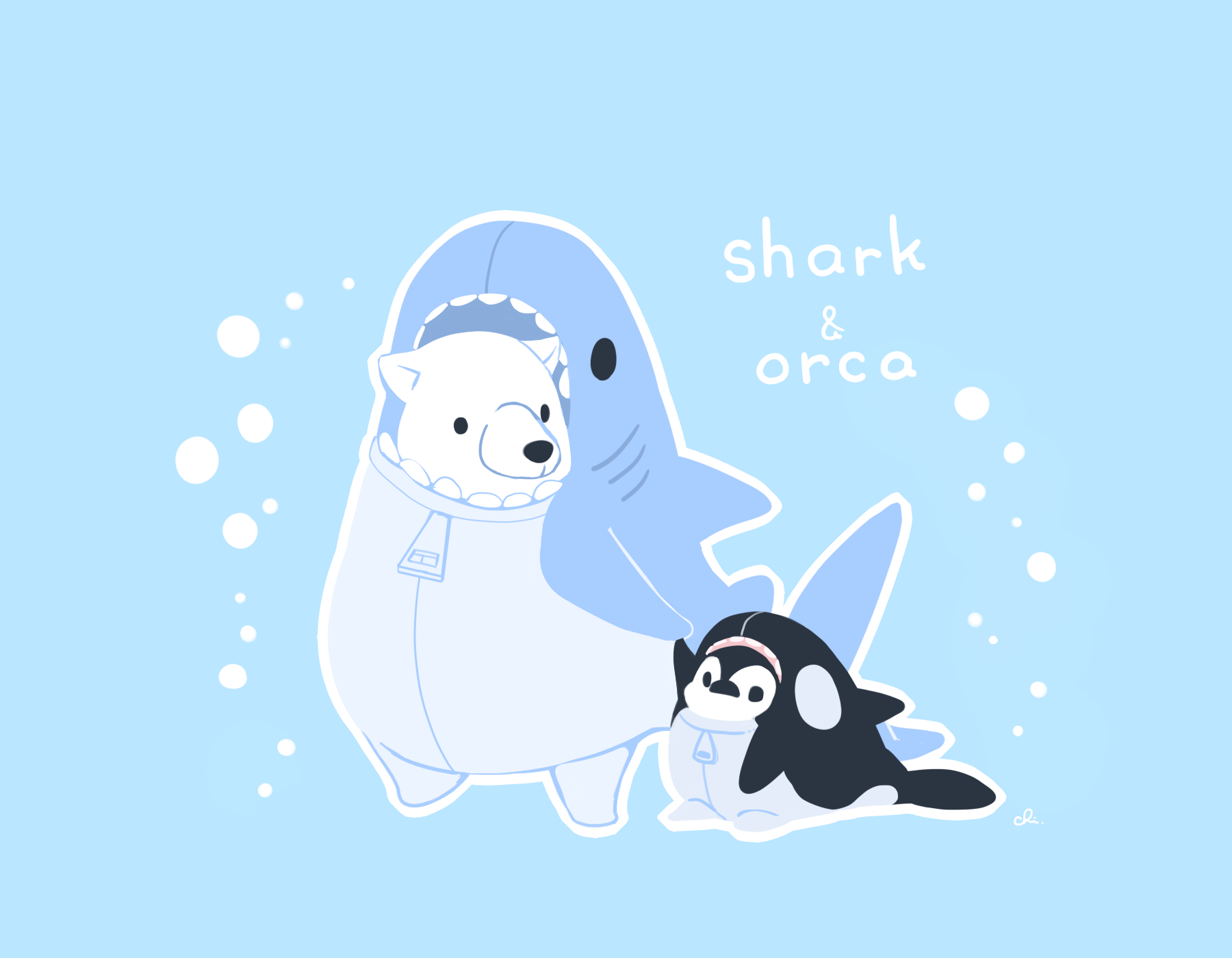 digital art, original characters, Drawingchisanne, simple background, polar bears, penguins HD Wallpaper