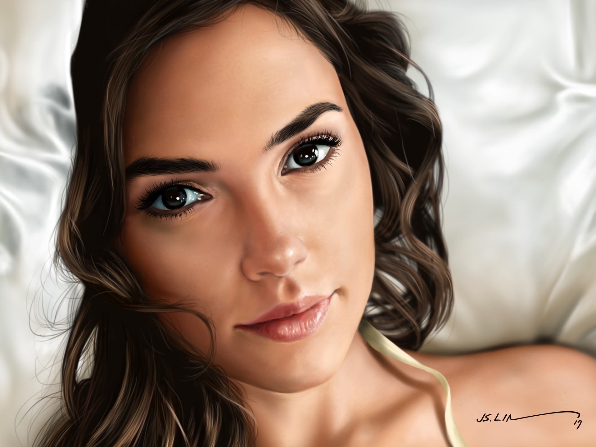 Jinsung Lim, digital art, digital painting, realistic, artwork, fan art, drawing, Gal Gadot, women HD Wallpaper