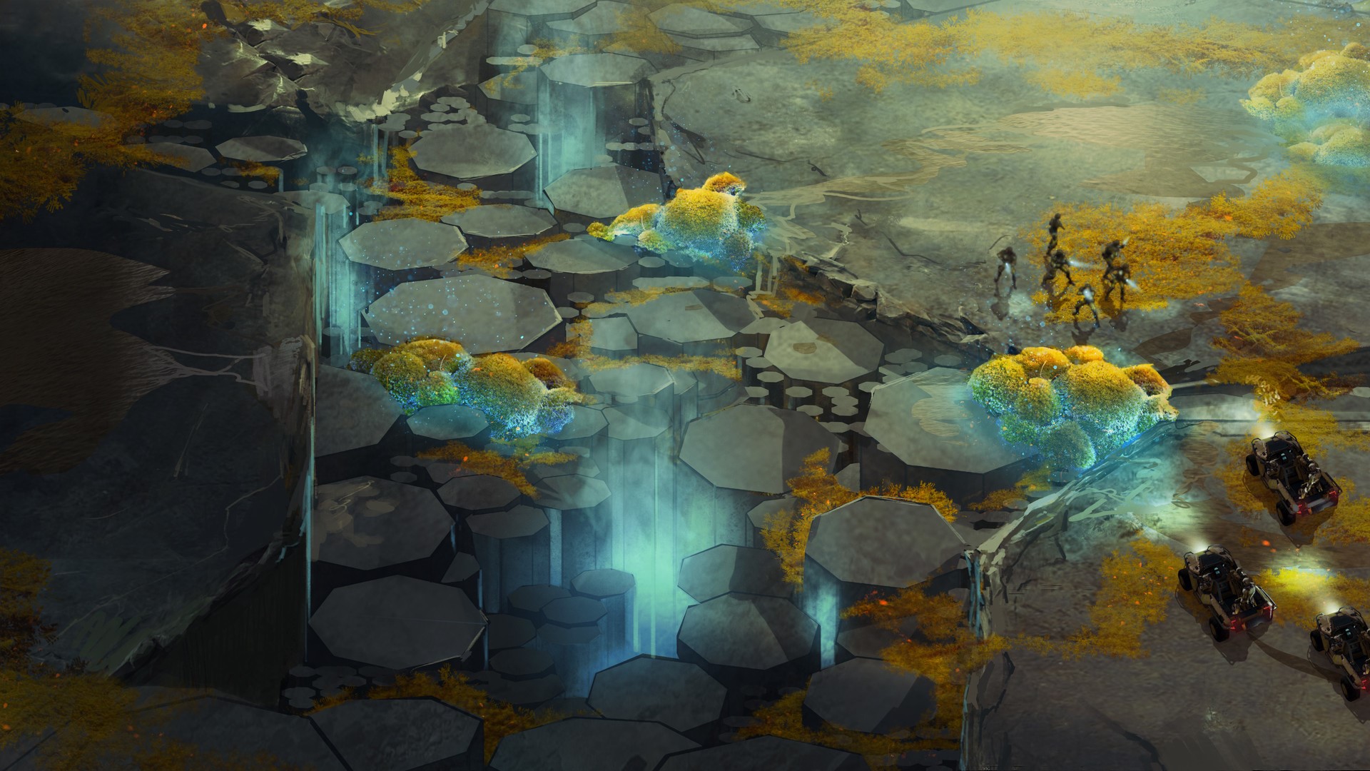 landscape, artwork, fantasy art, Halo Wars, waterfall HD Wallpaper