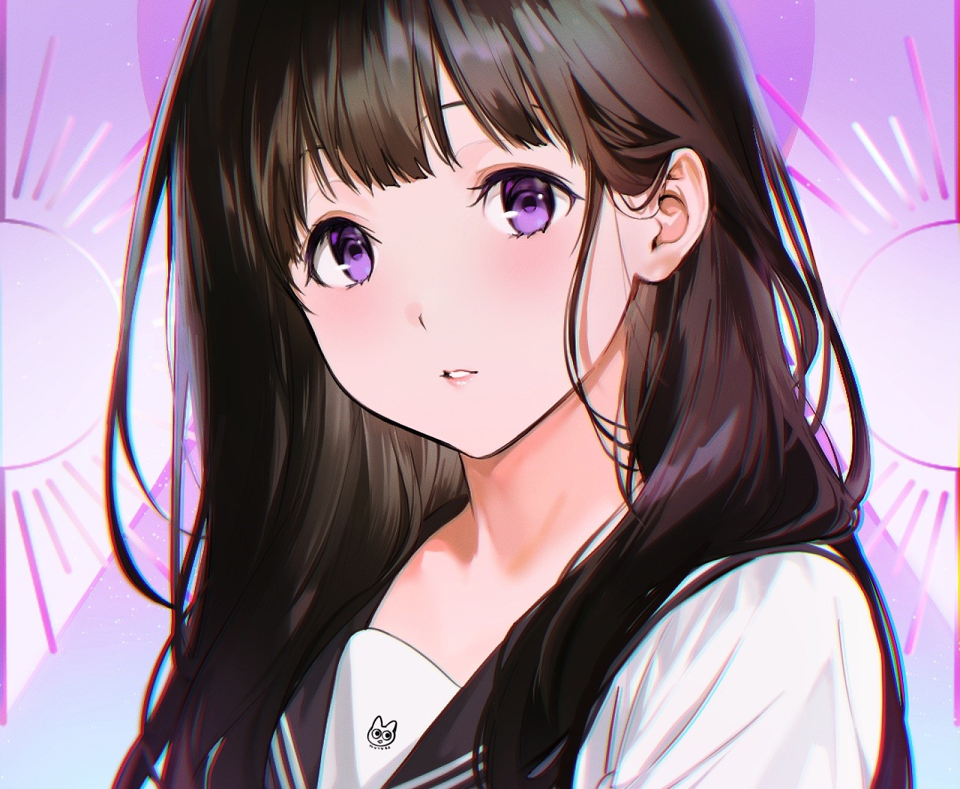 purple eyes, dark hair, Hyouka, artwork, face, Chitanda Eru, anime girls, Mery (artist) HD Wallpaper