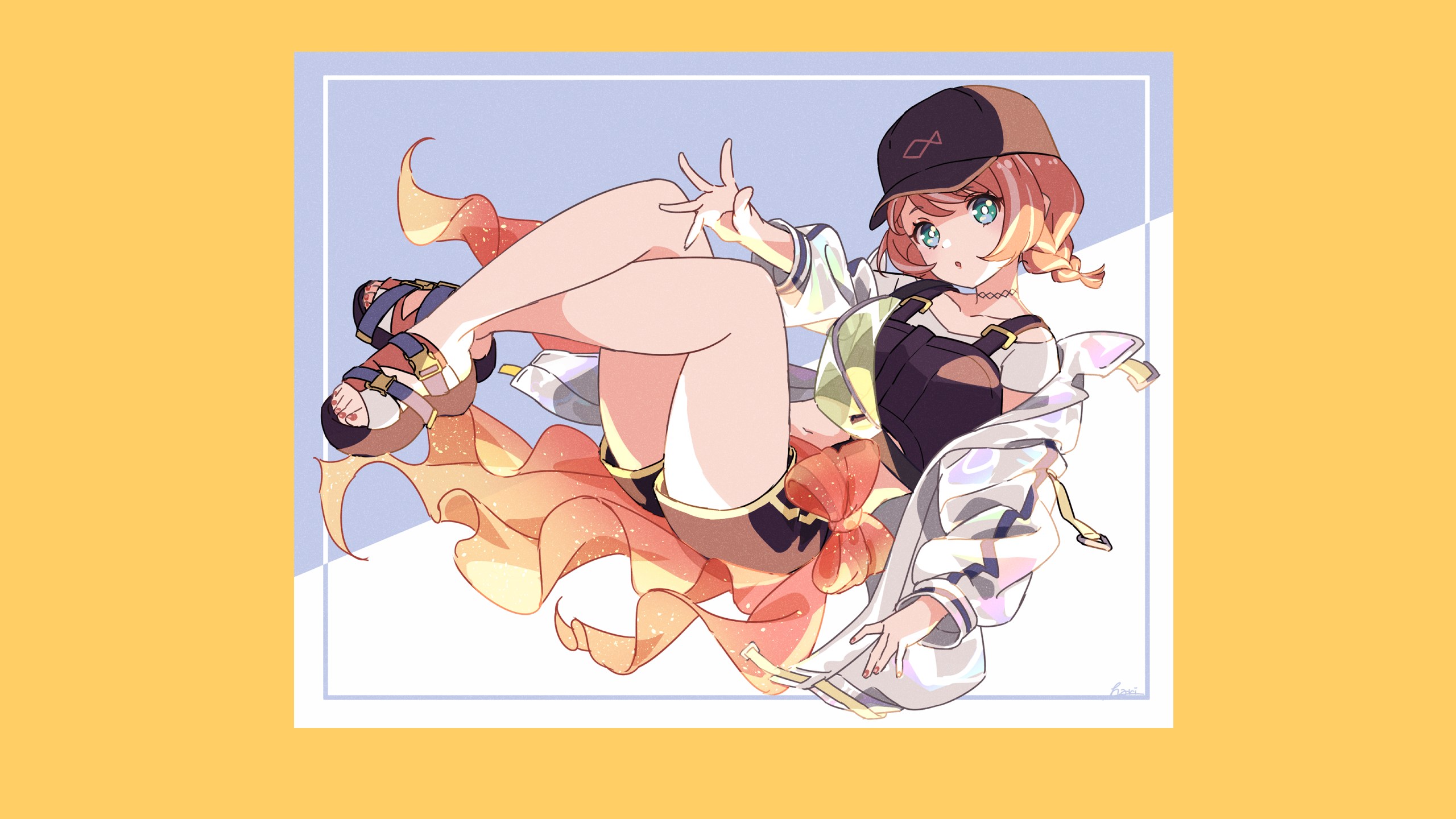 shorts, original characters, Hari611, hat, redhead, blue eyes HD Wallpaper
