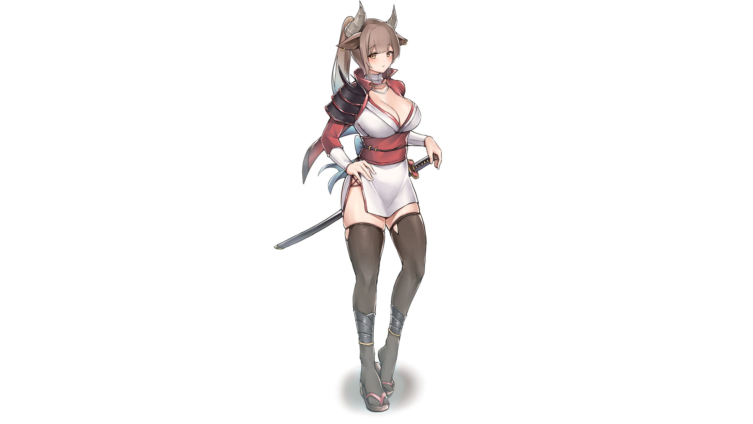 sword, original characters, Lagijay, horns, stockings HD Wallpaper