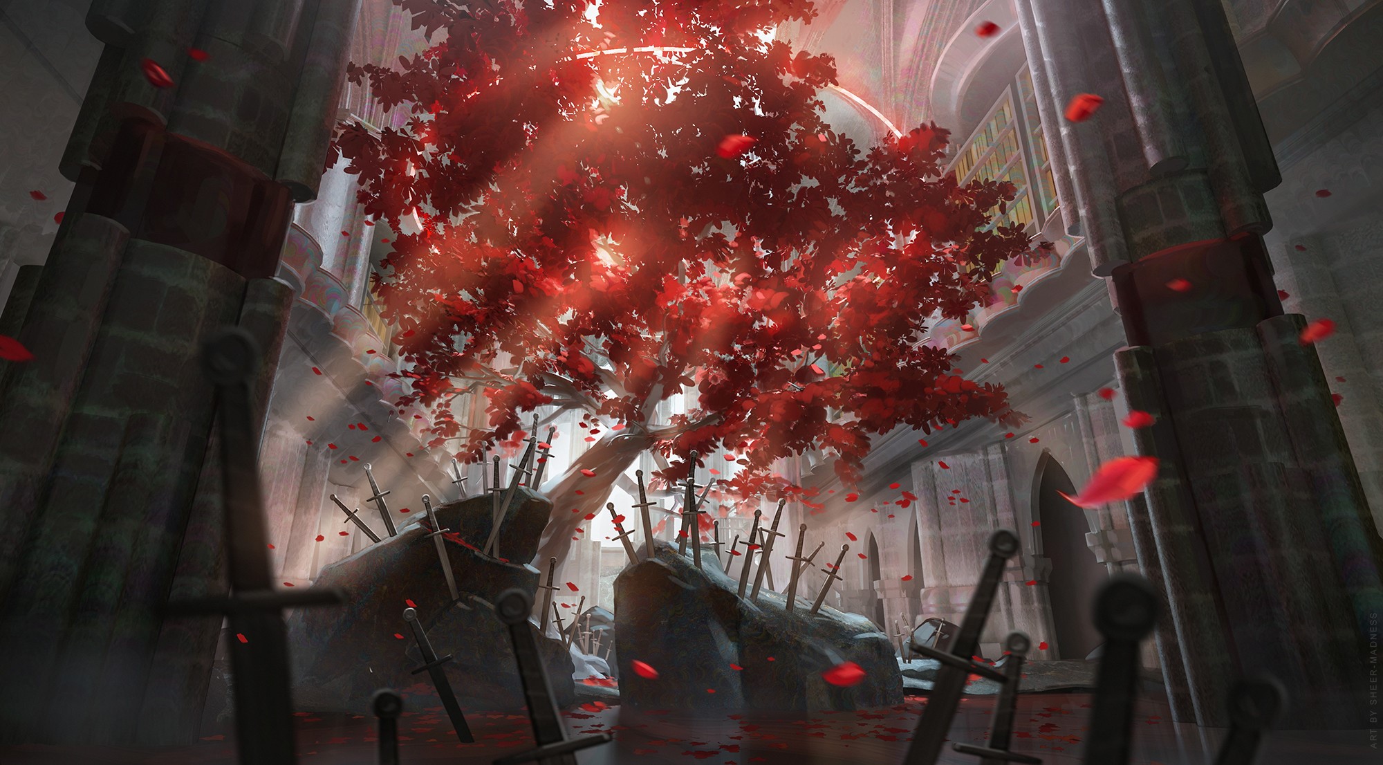 trees, Olga Orlova, sword HD Wallpaper