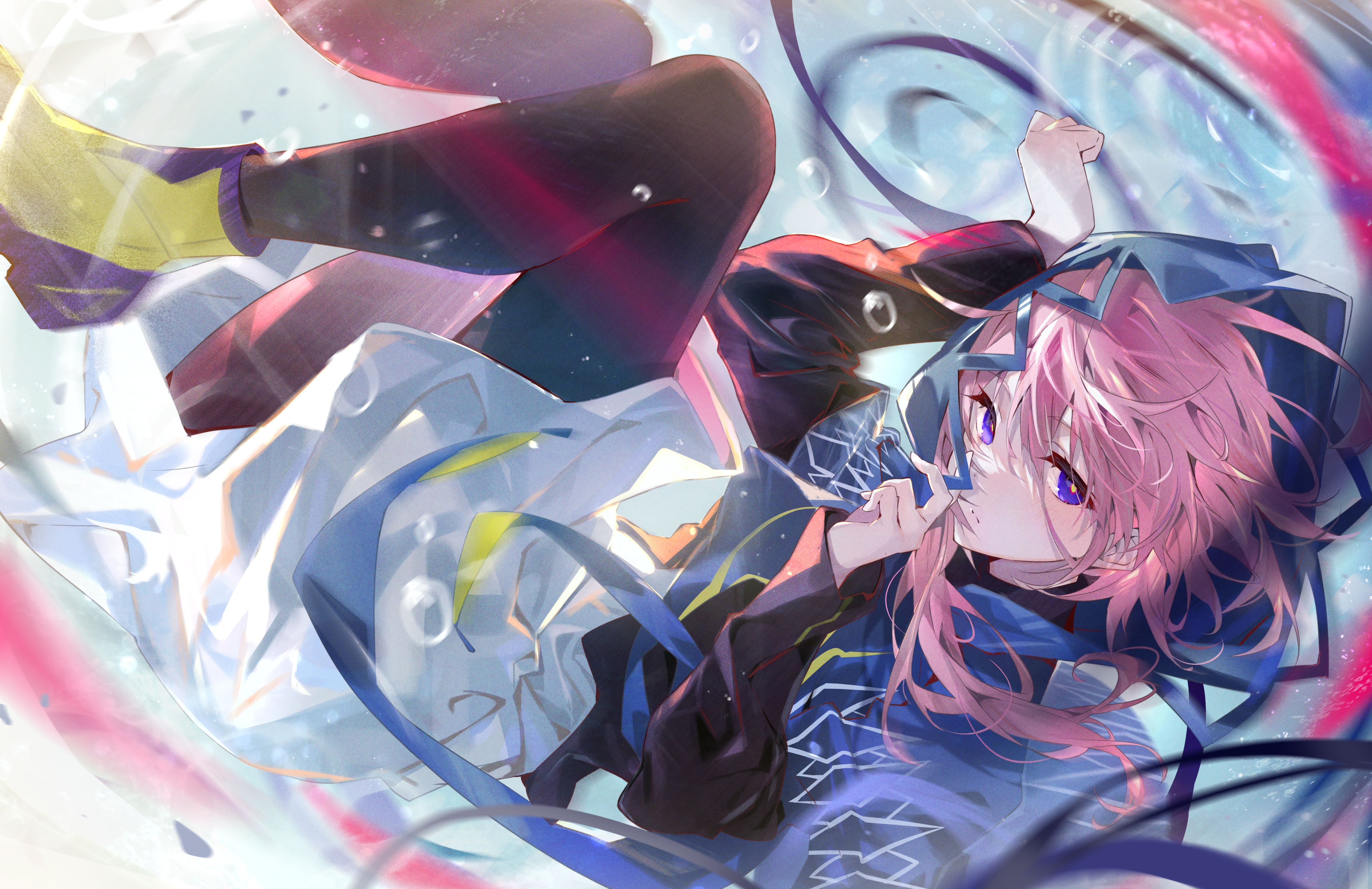 4K, artwork, pink hair, purple eyes, anime girls, Arutera HD Wallpaper