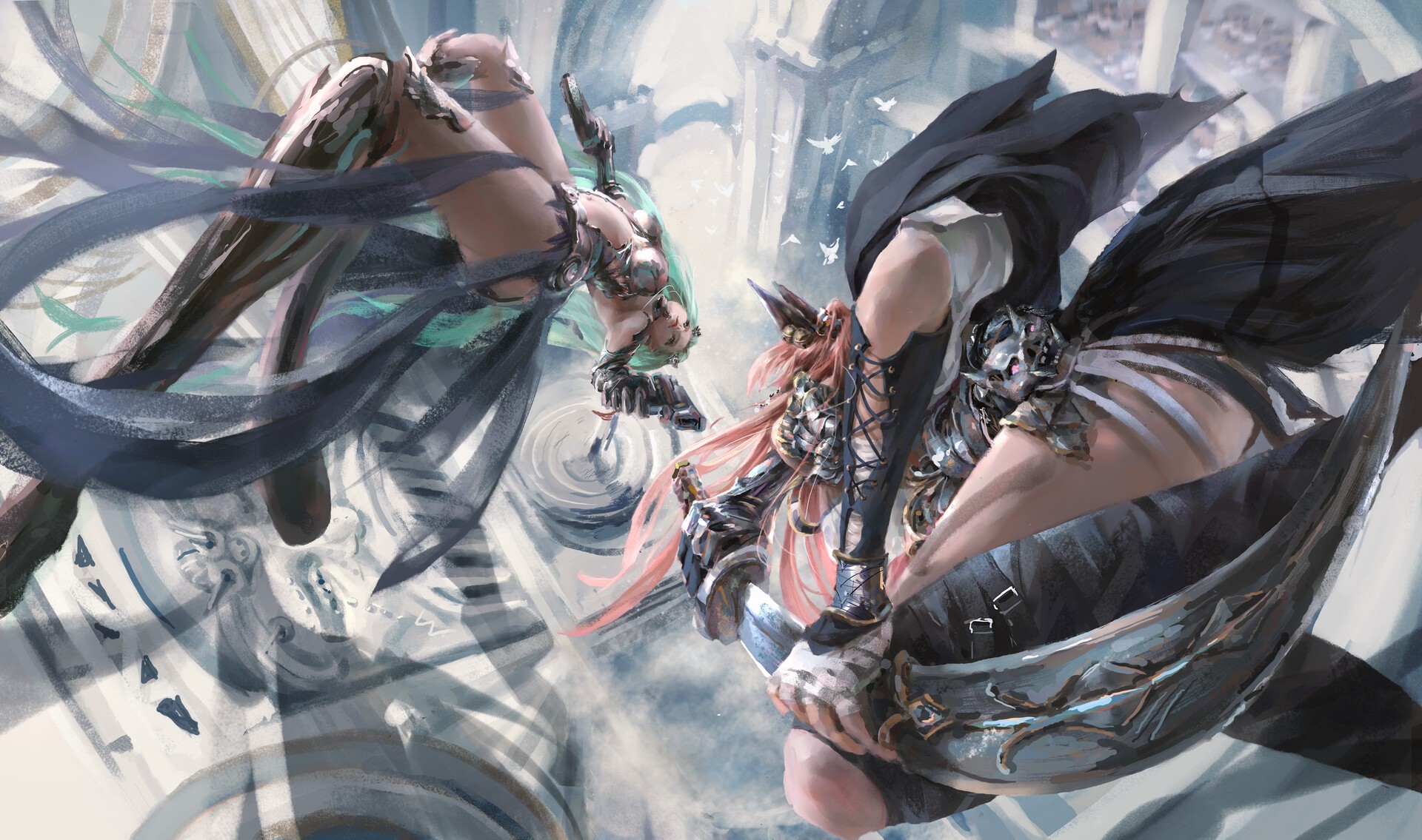 fantasy girl, battle, digital painting, cyborg, Risa lin, assassins HD Wallpaper