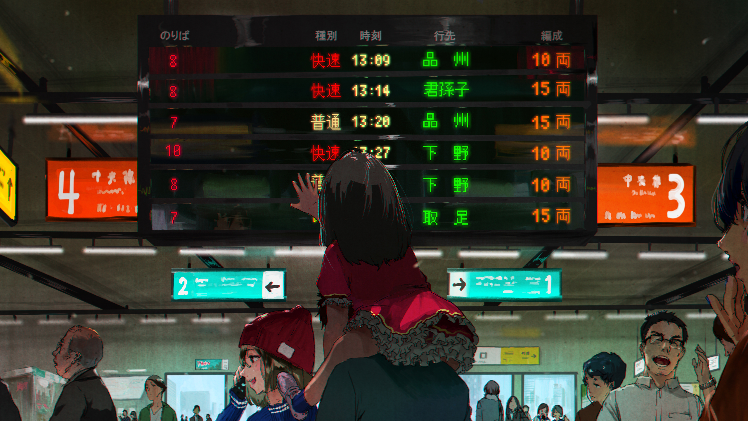 people, anime, numbers, Asia, subway HD Wallpaper