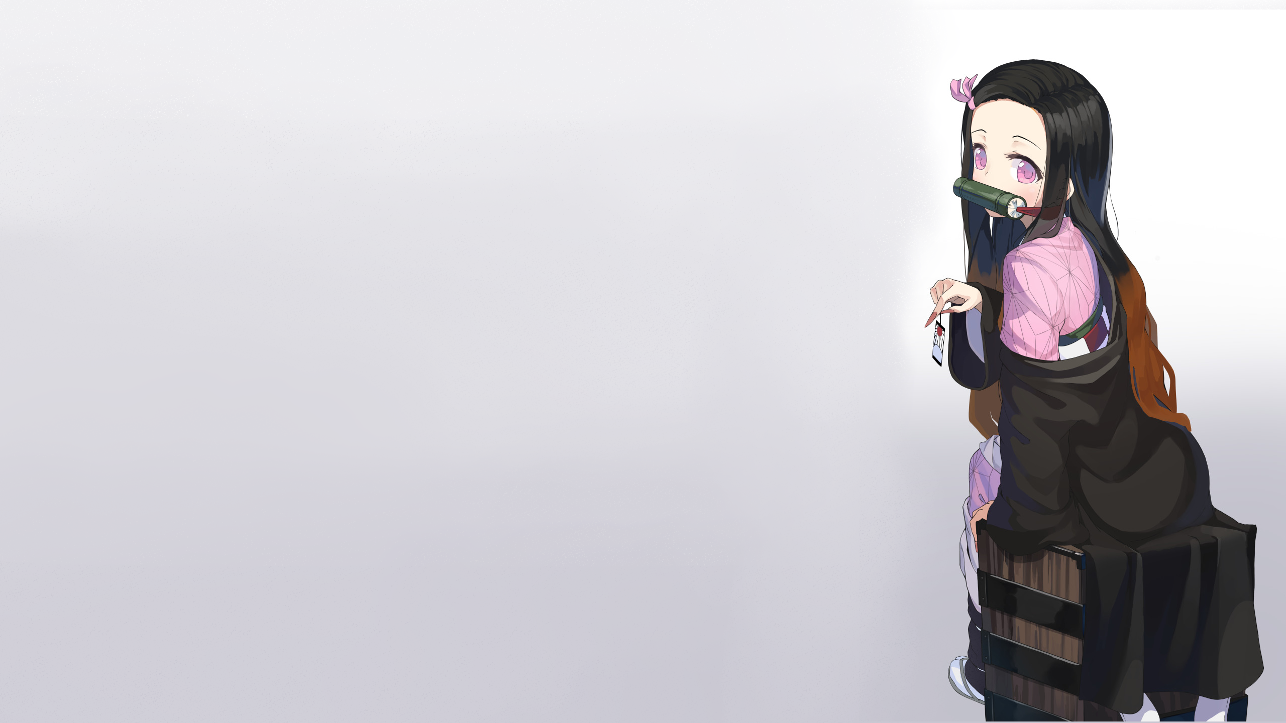 purple eyes, kimono, Kamado Nezuko, Kimetsu no Yaiba, black hair, anime HD Wallpaper
