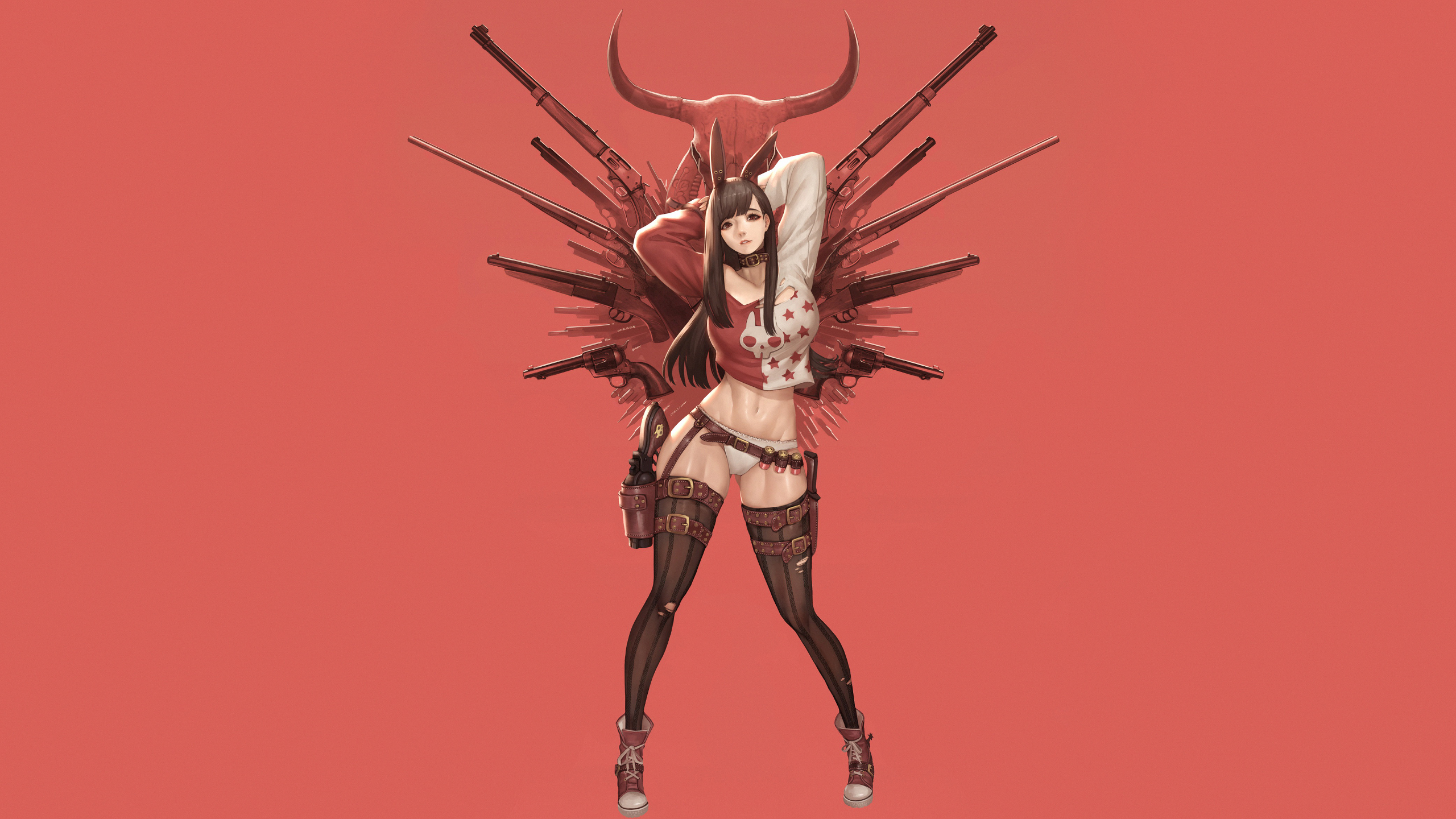 anime, revolver, panties, stockings, gun, bunny girl HD Wallpaper