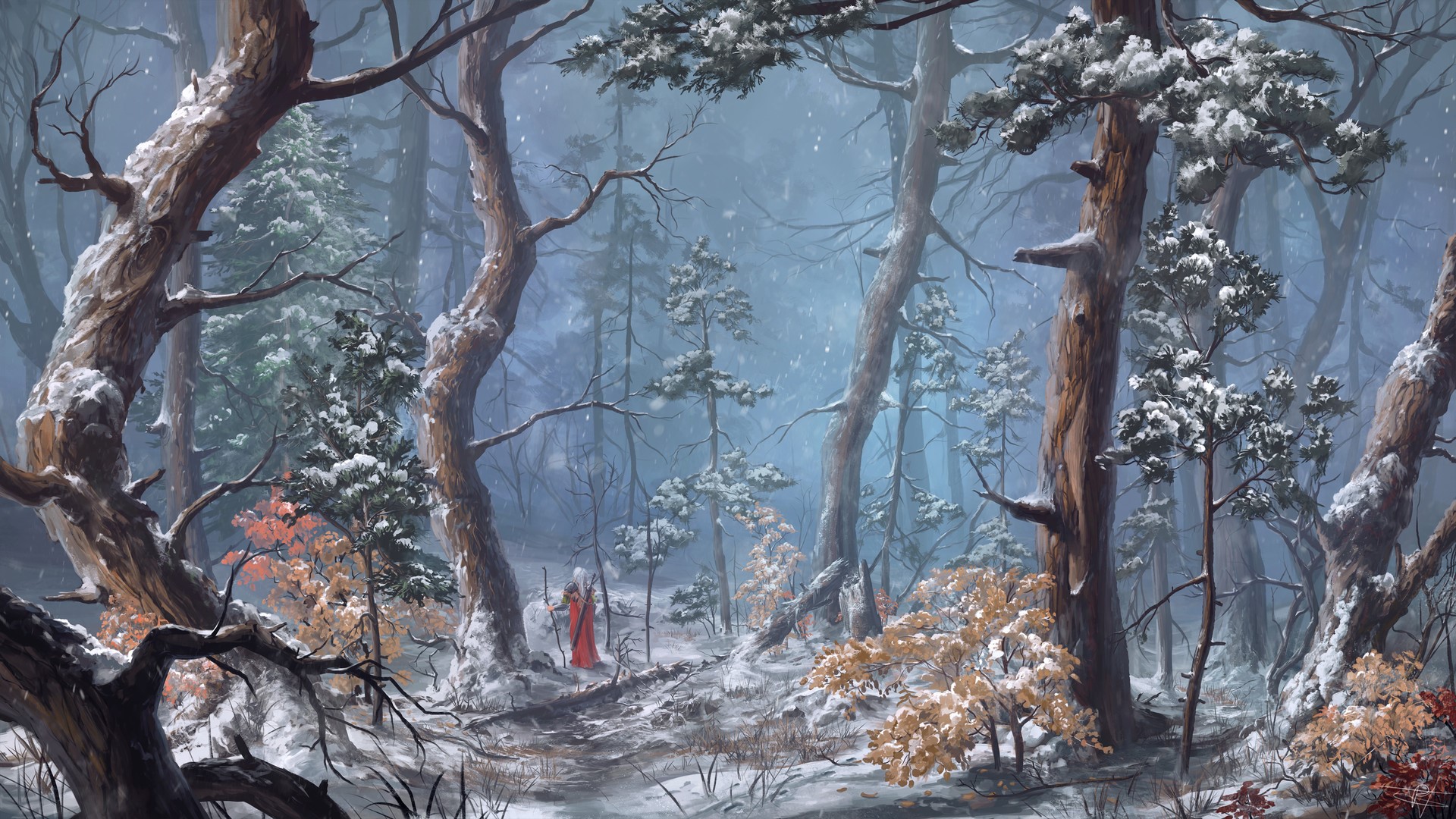 Max Suleimanov, digital art, winter, snow, forest, landscape HD Wallpaper