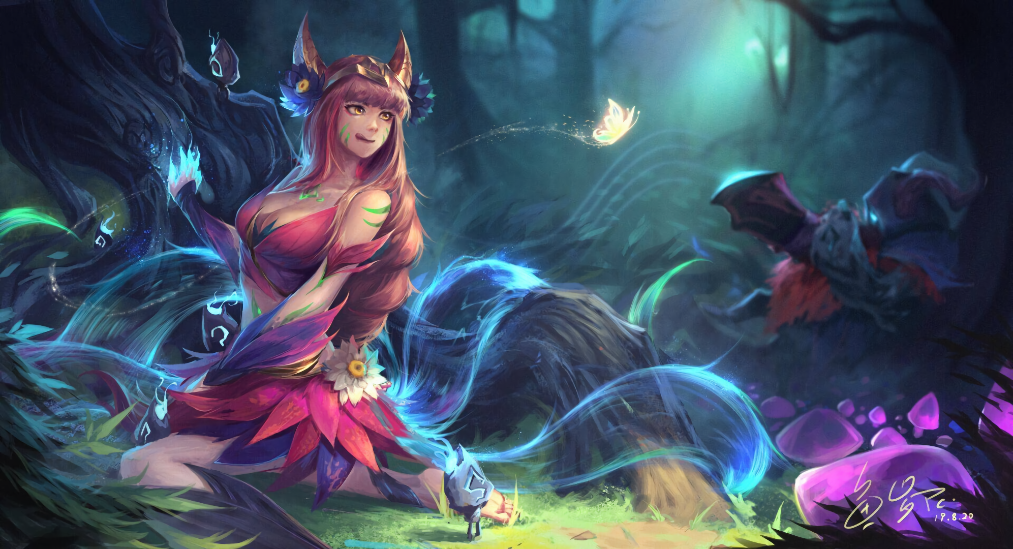League of Legends, PC gaming, fantasy art, long hair, Ahri (League of Legends), yellow eyes, fantasy girl, video game girls, video game art HD Wallpaper