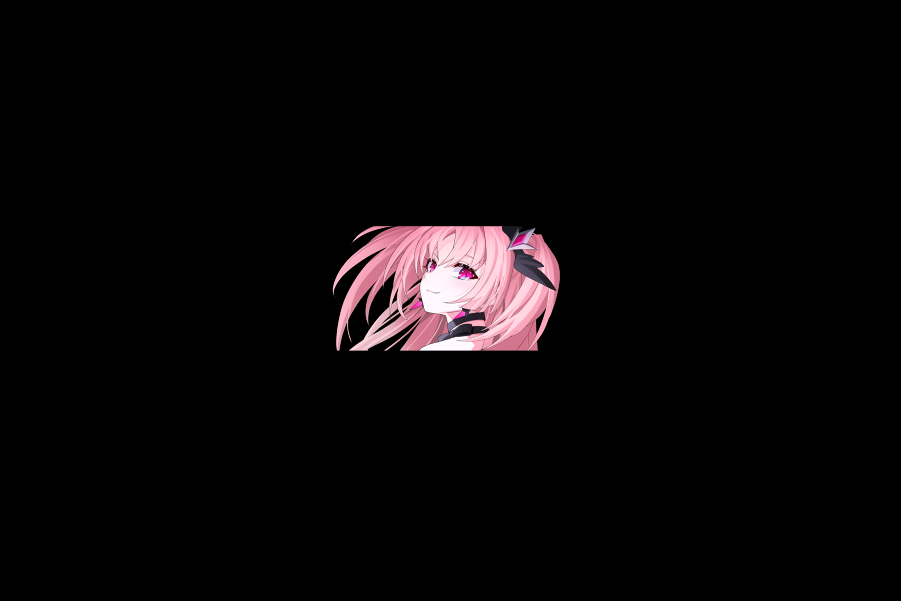 smiling, simple background, pink hair, pink eyes, anime girls, anime games, black background, minimalism HD Wallpaper