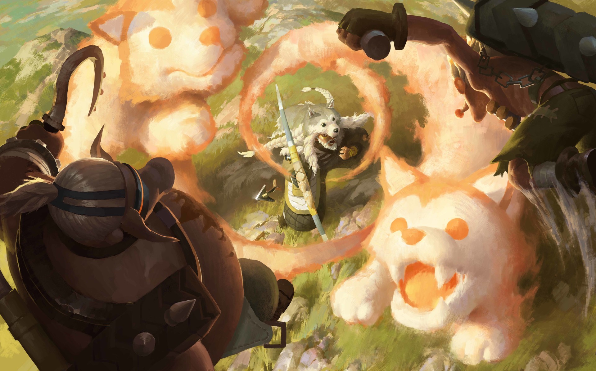 magic, Overwatch, Senfeng Chen, illustration, Hanzo, fantasy art, dog, Junkrat HD Wallpaper