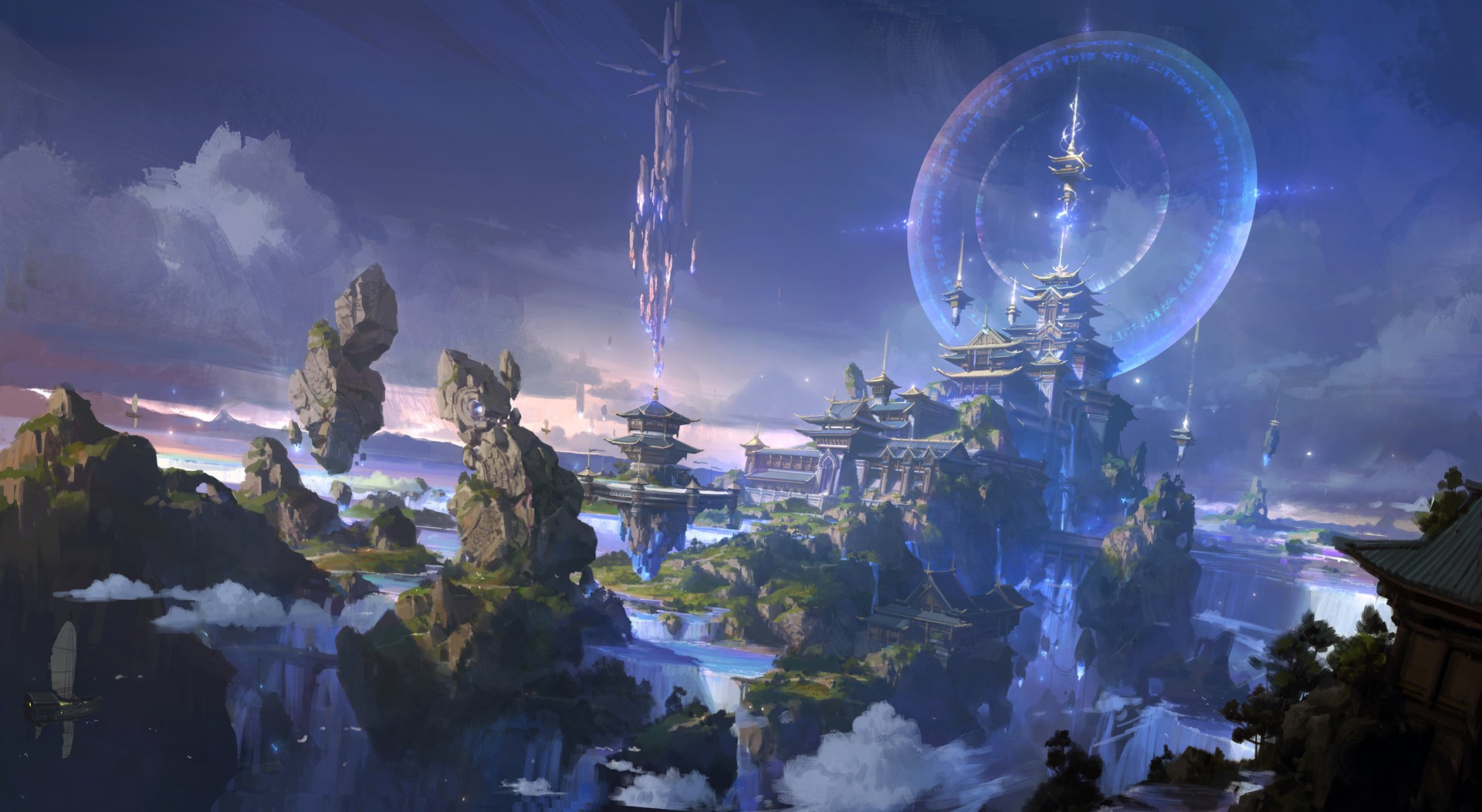 fantasy architecture, digital art, Chinese architecture, fantasy art, fantasy city, lok du HD Wallpaper