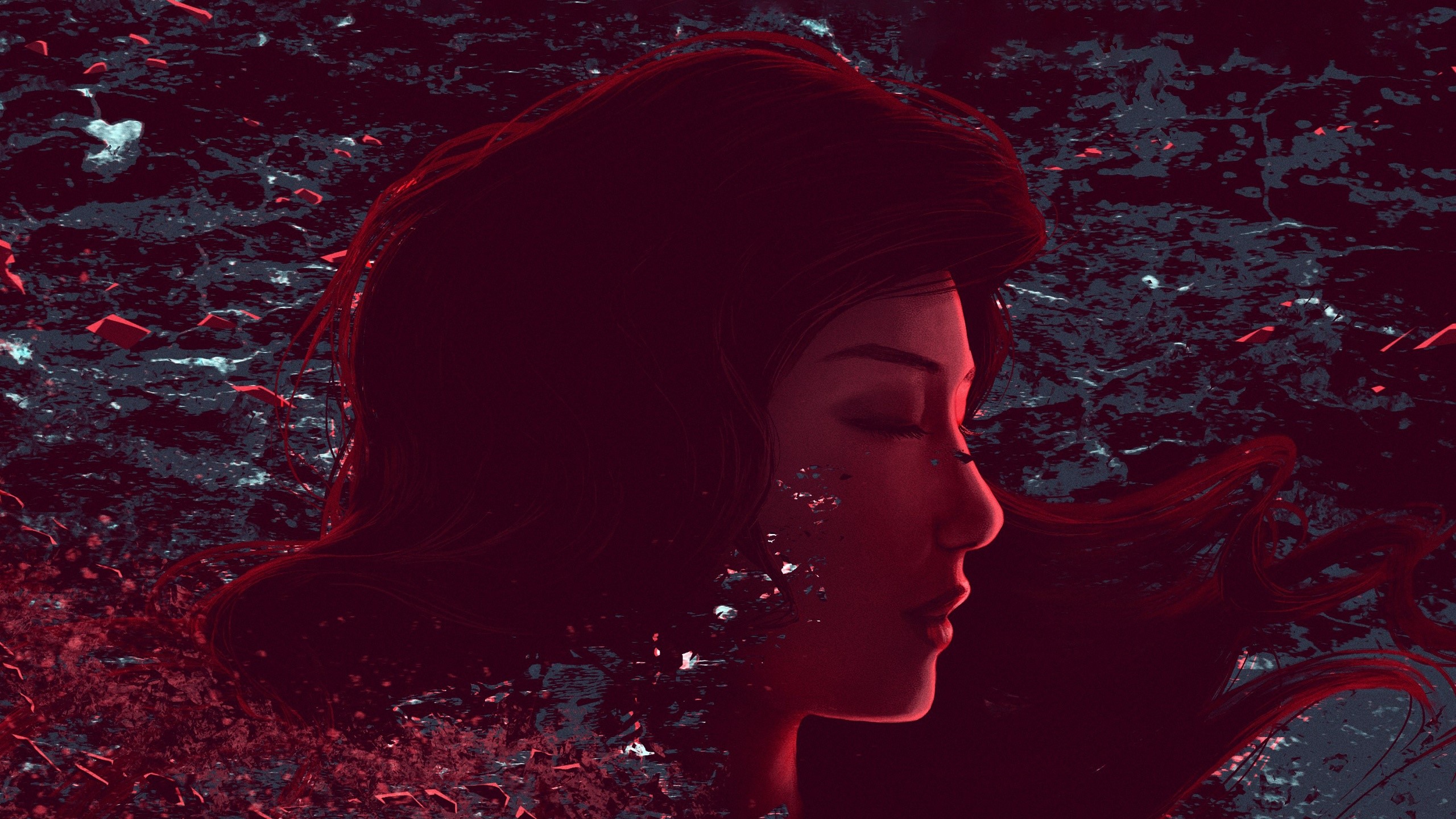 Asian, long hair, face, closed eyes, artwork, women, profile HD Wallpaper