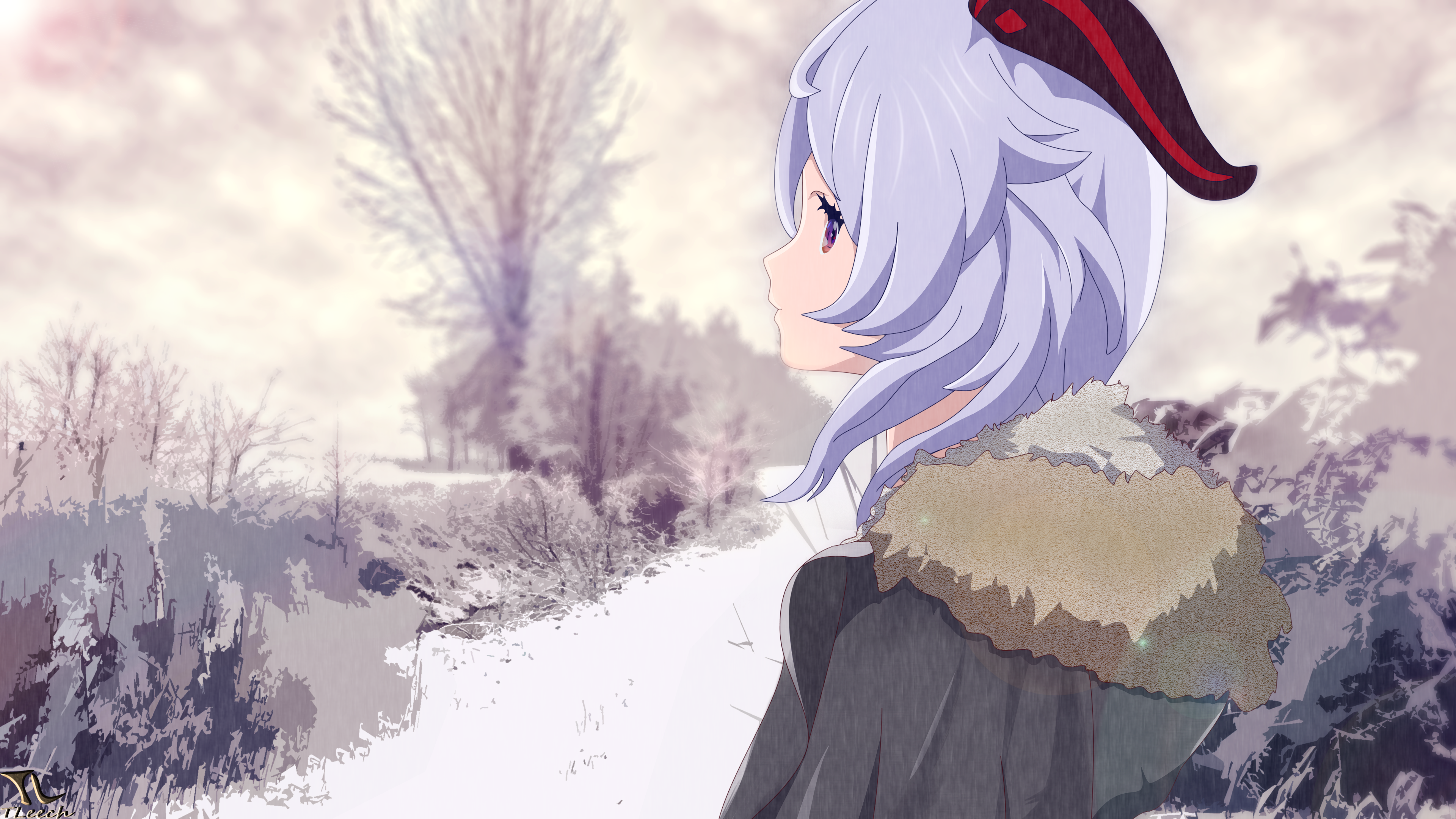 Ganyu in a Winter Landscape HD Wallpaper