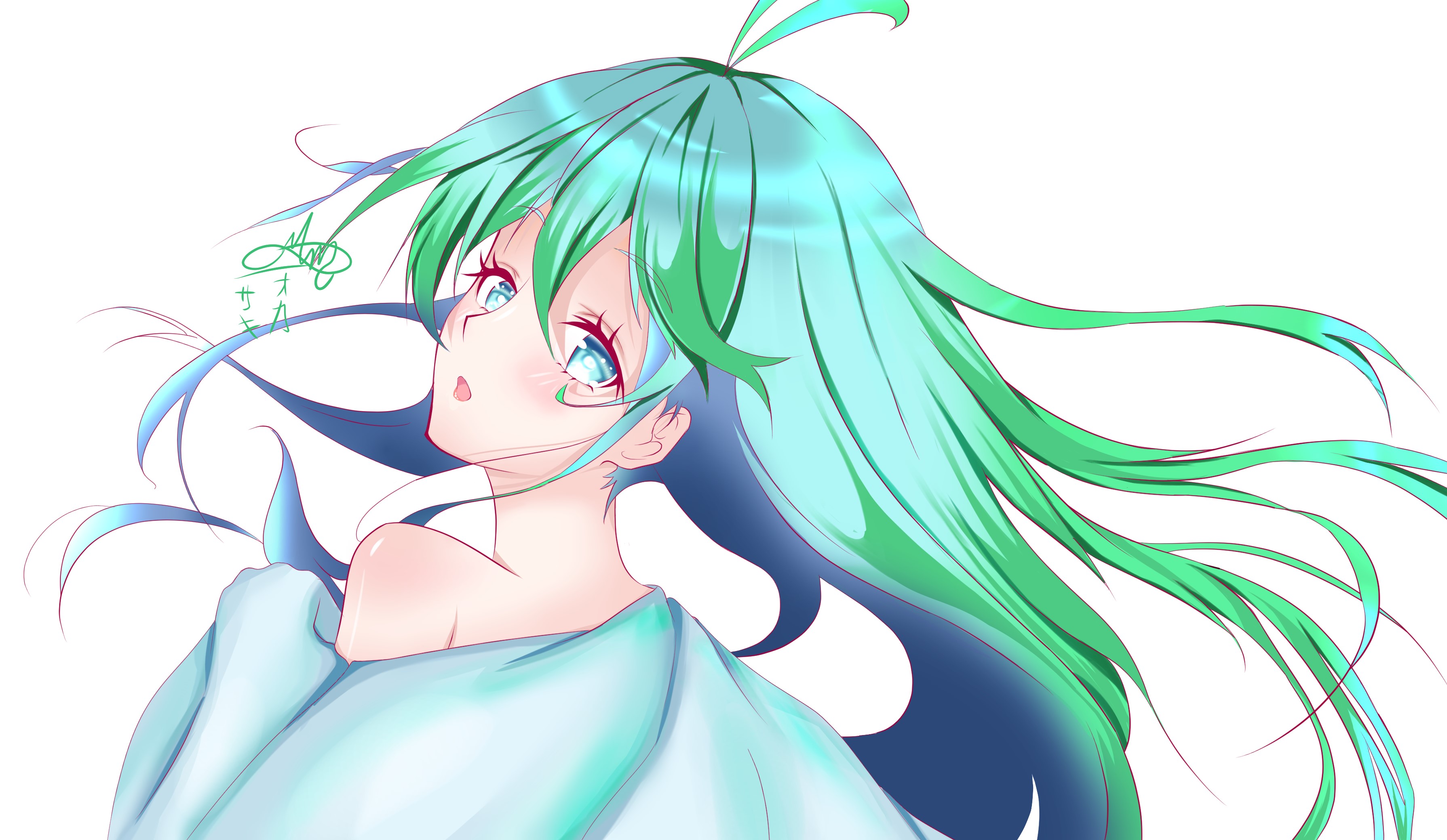 pelo largo, anime girls, azul, digital, CHICA HD Wallpaper