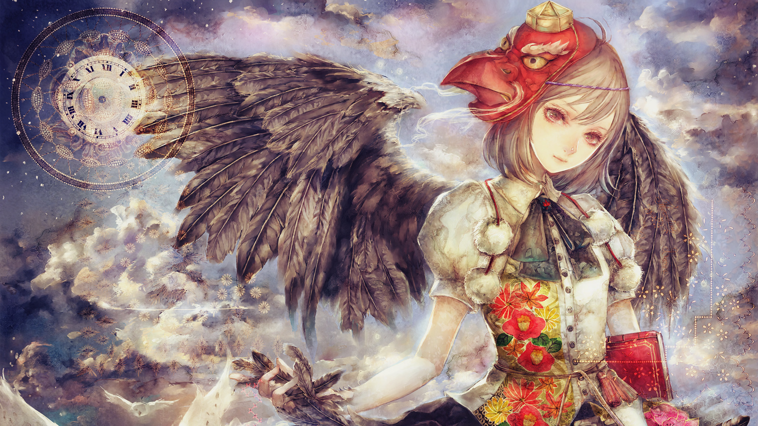 anime girls, Yogisya, Shameimaru Aya, anime, dress, Touhou, wings HD Wallpaper