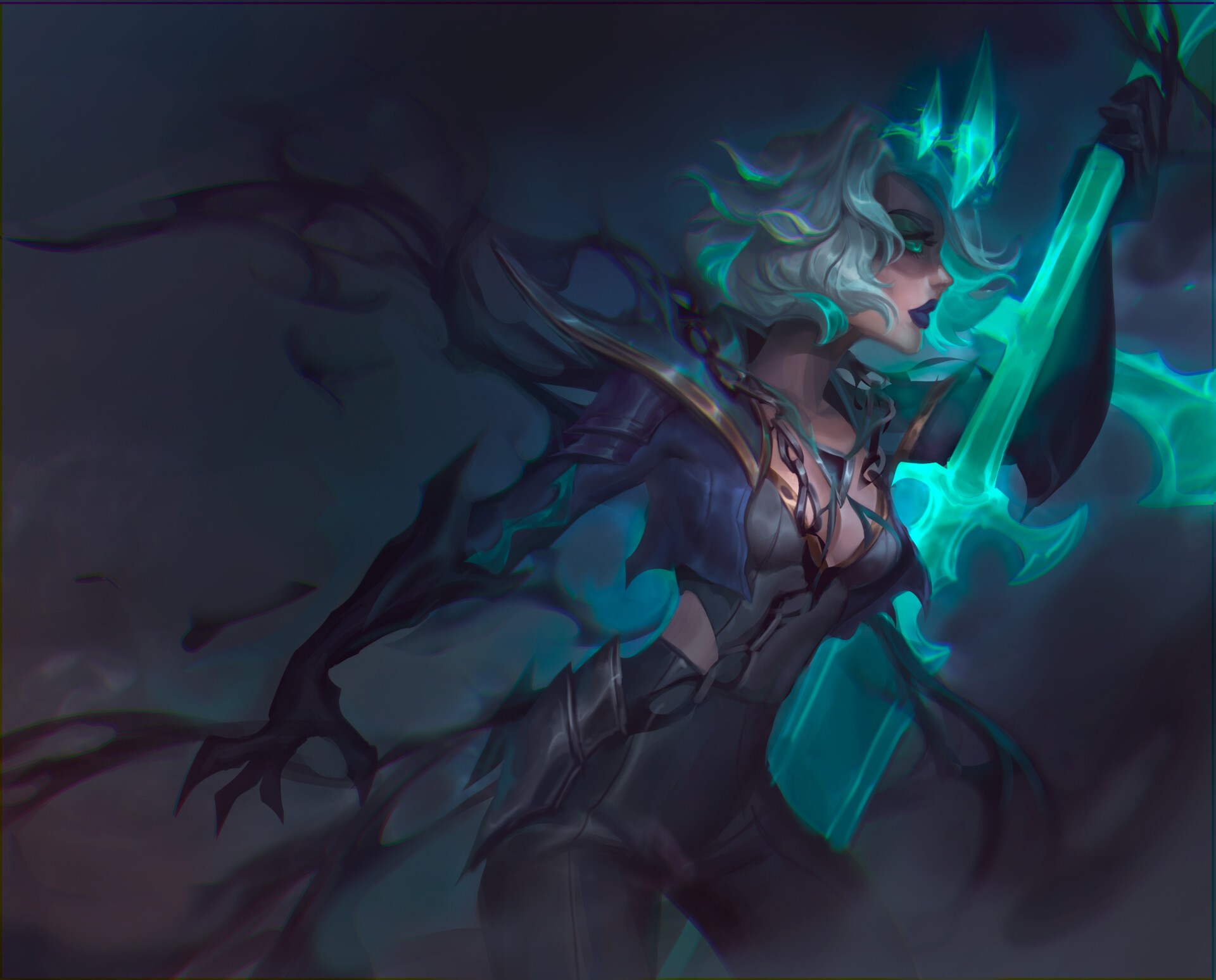 women, girls with swords, Angelina Chernyak, fantasy art, weapon, Viego (League of Legends), claws, fantasy girl, artwork, sword, green eyes HD Wallpaper