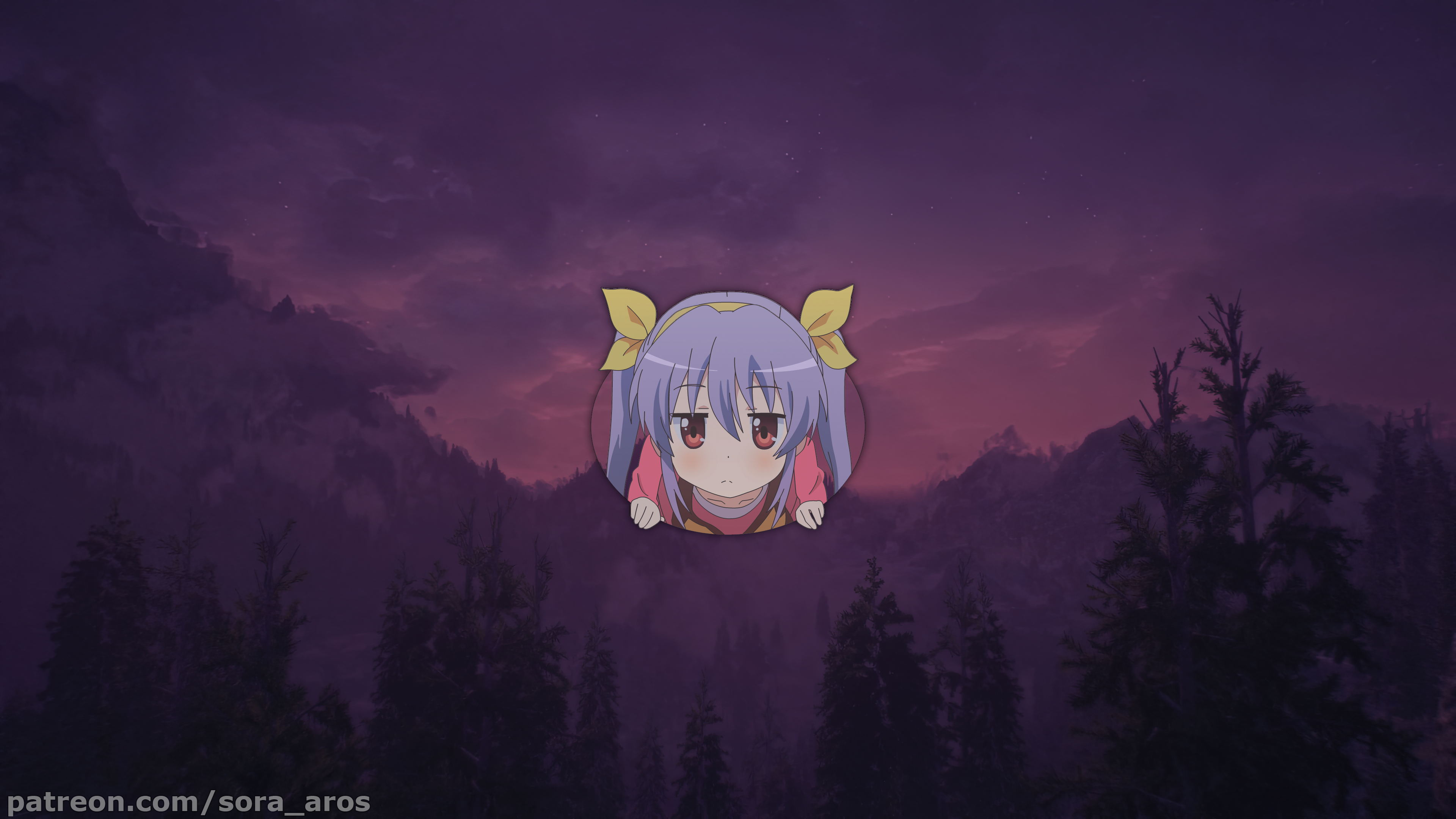 4K, anime, Non Non Biyori, forest, sunset, picture-in-picture, anime girls HD Wallpaper